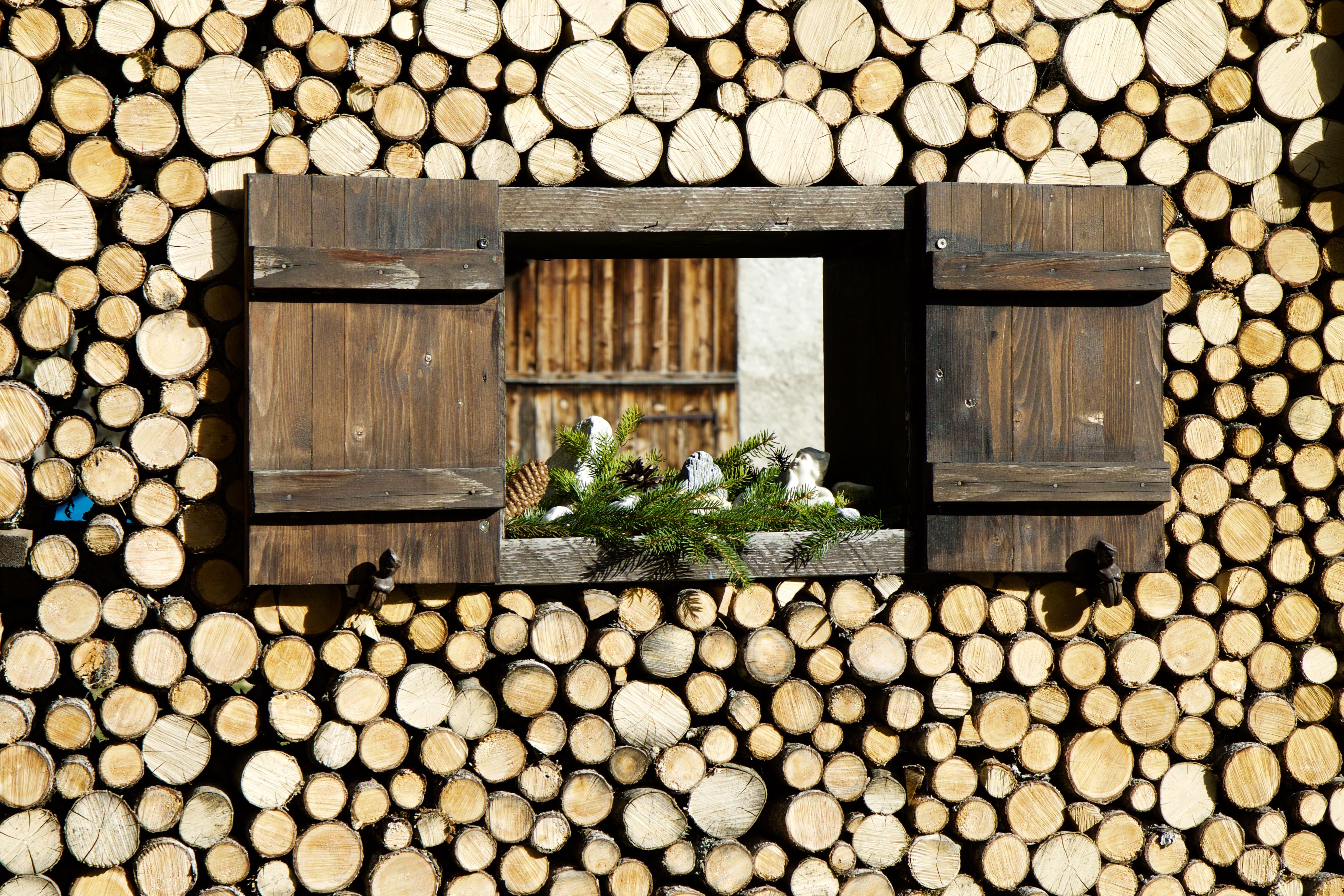 large group of objects, building exterior, pattern, branch, branch sections, architecture, wood - Material, wood, outdoors, shutters, log, window, no people, HD Wallpaper