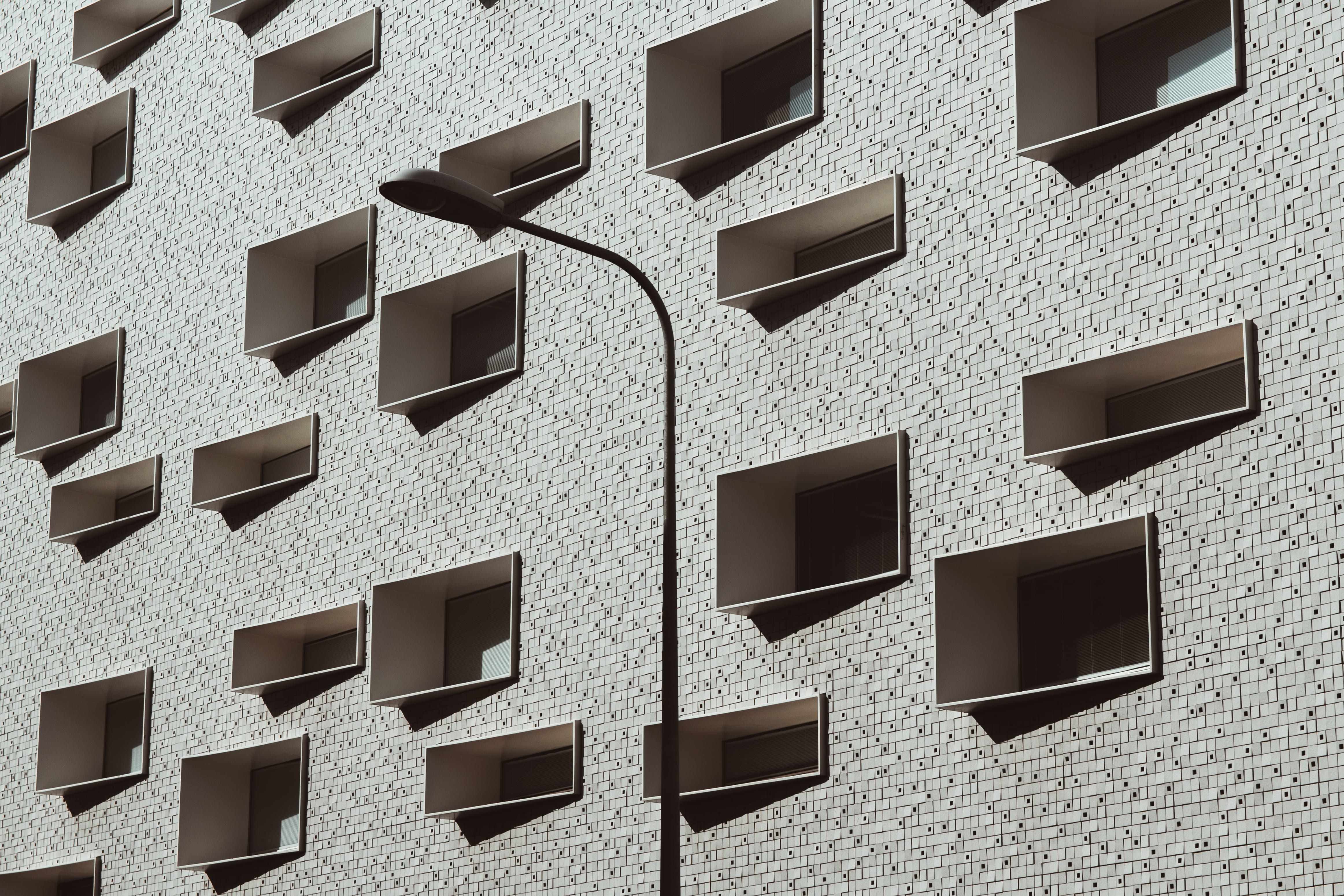gray, in a row, full frame, closed, low angle view, post, window ledge, apartment, minimnal, window, windows, near, building, backgrounds, built structure, HD Wallpaper