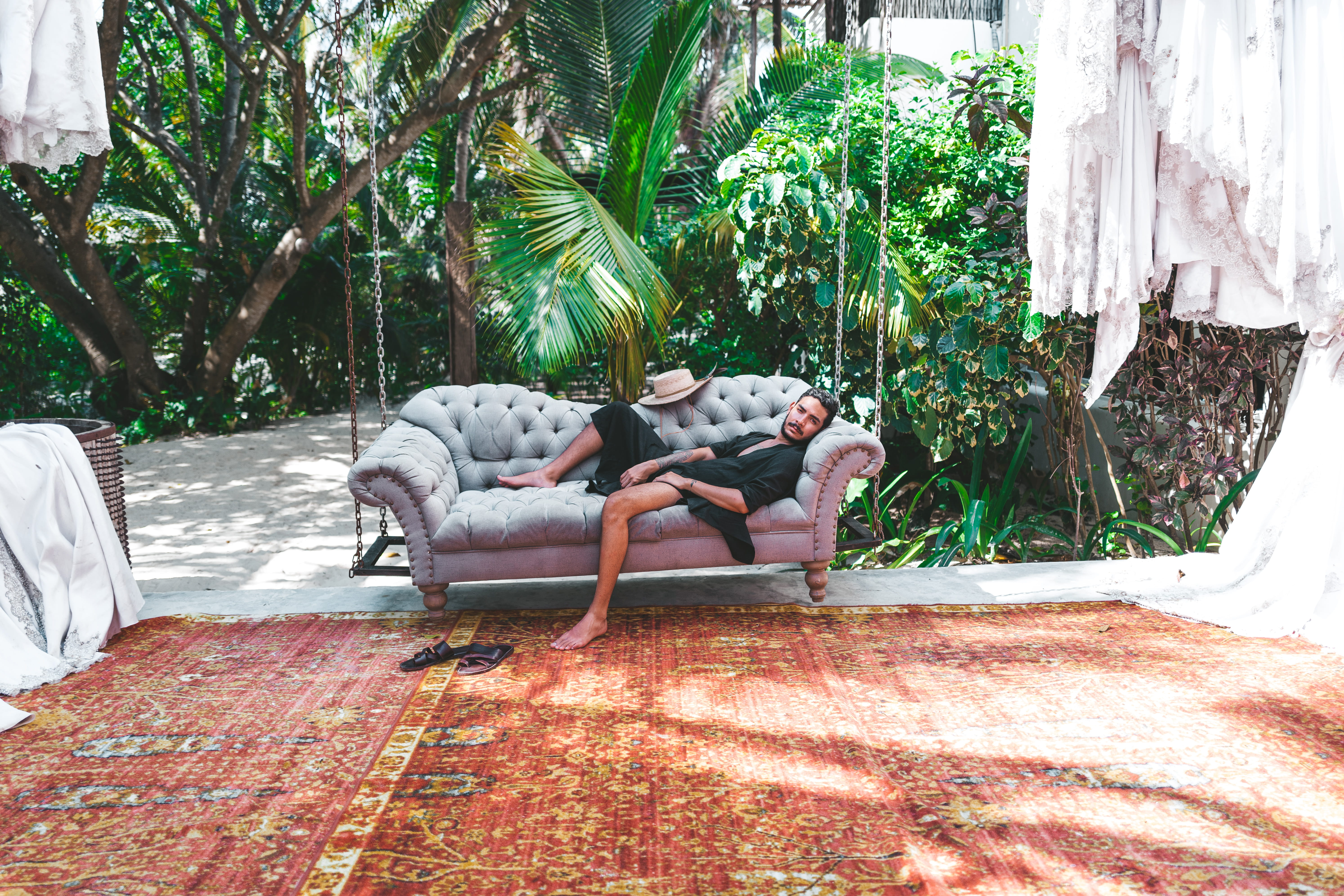 person, 5K, young, vertebrate, relax, lounge, gray, relaxation, dog, people, sofa, rug, canine, beard, holiday, tropical, domestic, one animal, day, outdoors, HD Wallpaper