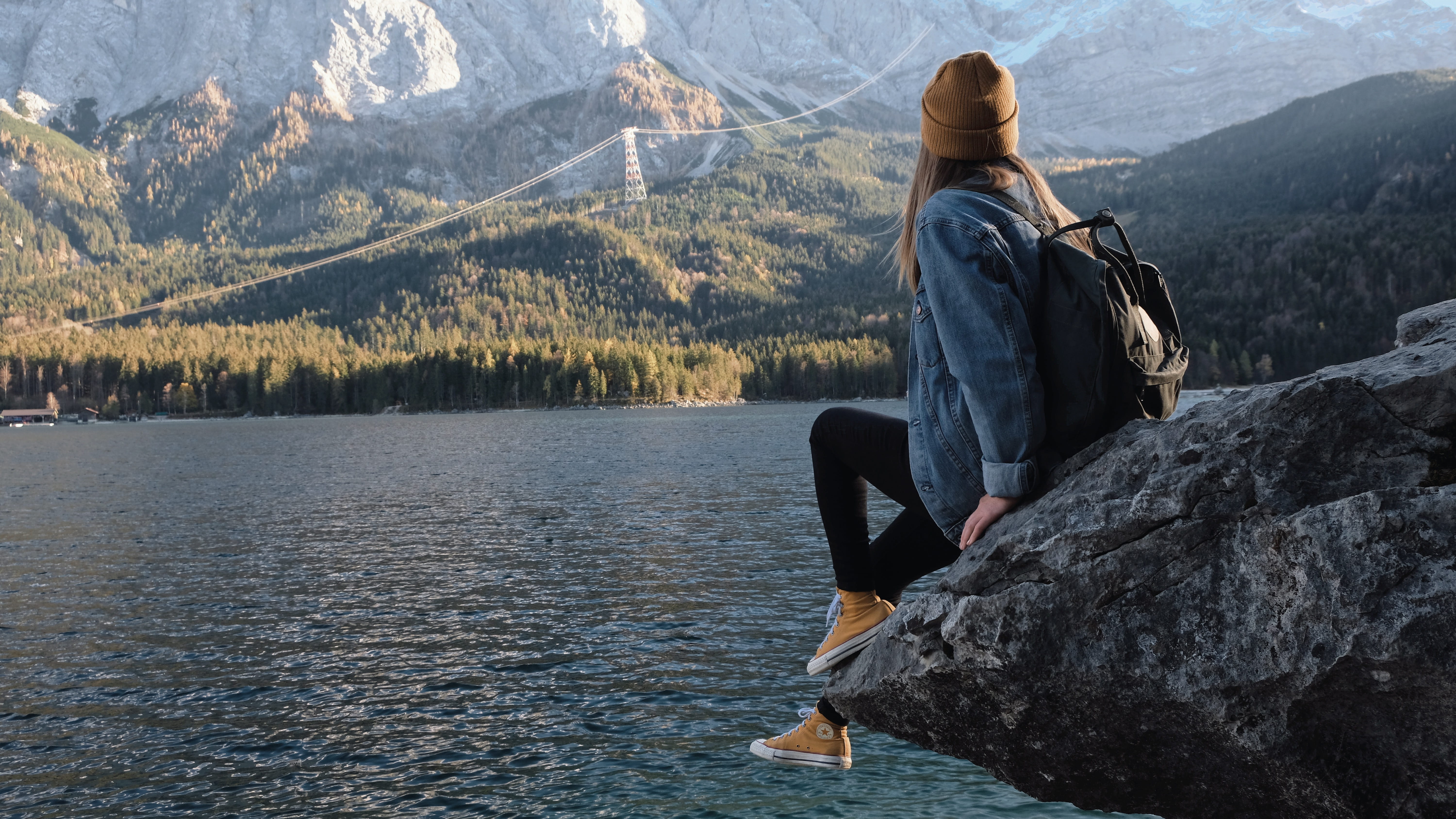 clothing, lake, lifestyles, looking at view, outdoors, full length, one person, woman, beauty in nature, rock, solid, grainau, real people, eibsee, nature, HD Wallpaper