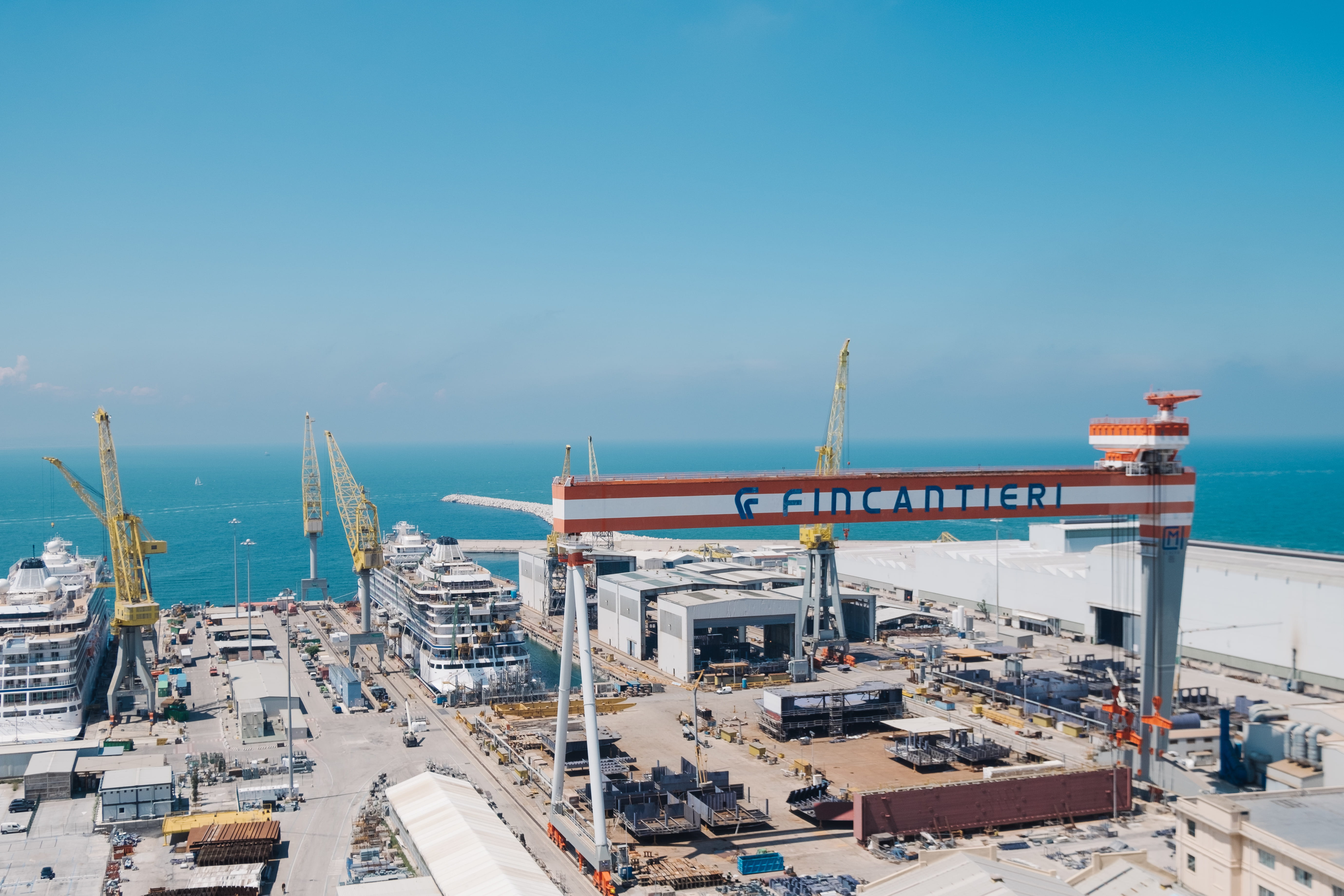 tower, sea, sky, industry, nautical vessel, building, no people, italy, outdoors, construction equipment, steeple, mode of transportation, buildings, pier, HD Wallpaper