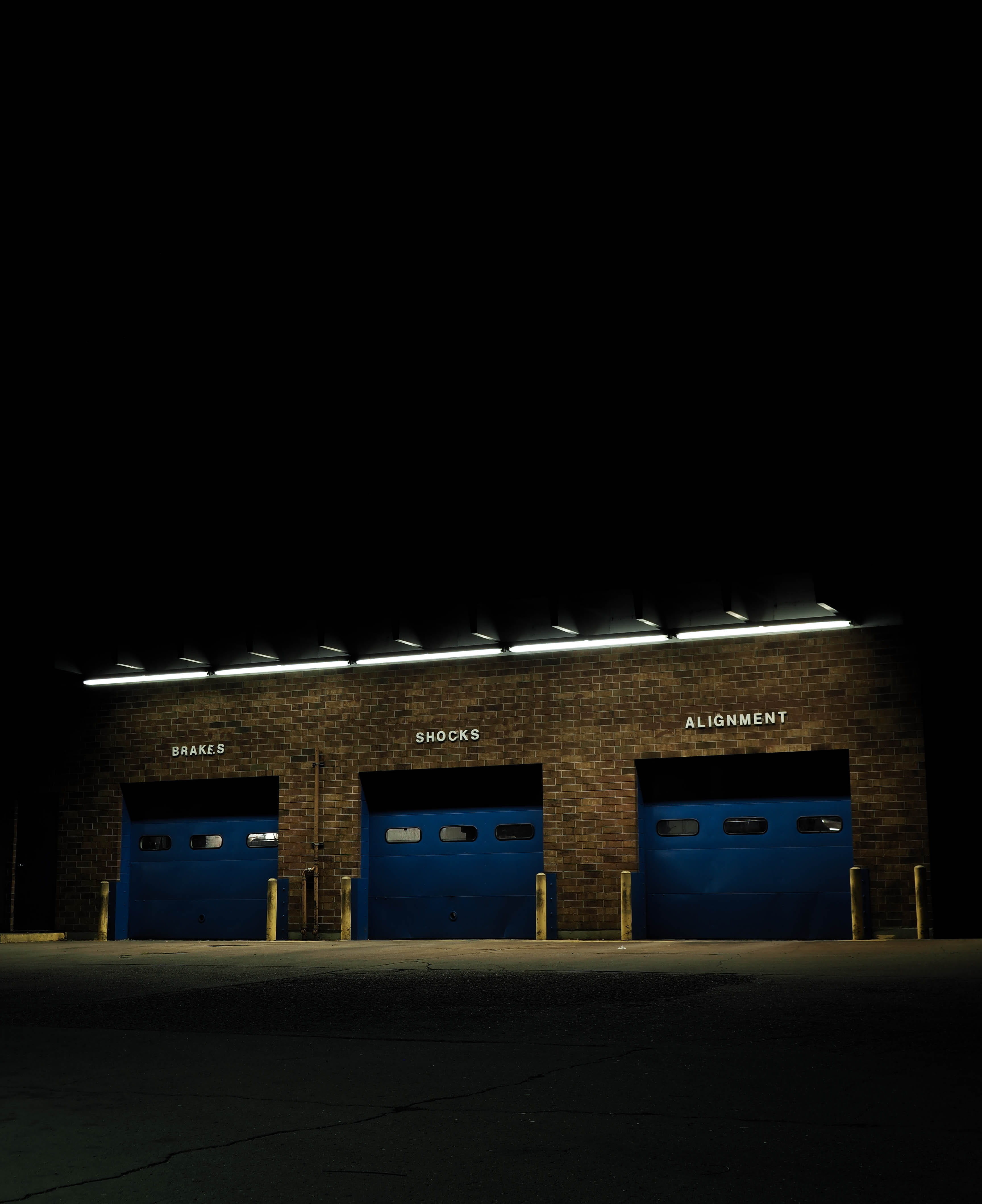 nature, shutter, lighting equipment, parking garage, city, dark, entrance, building exterior, blue, brown, absence, empty, doors, illuminated, sky, in a row, Phone HD Wallpaper