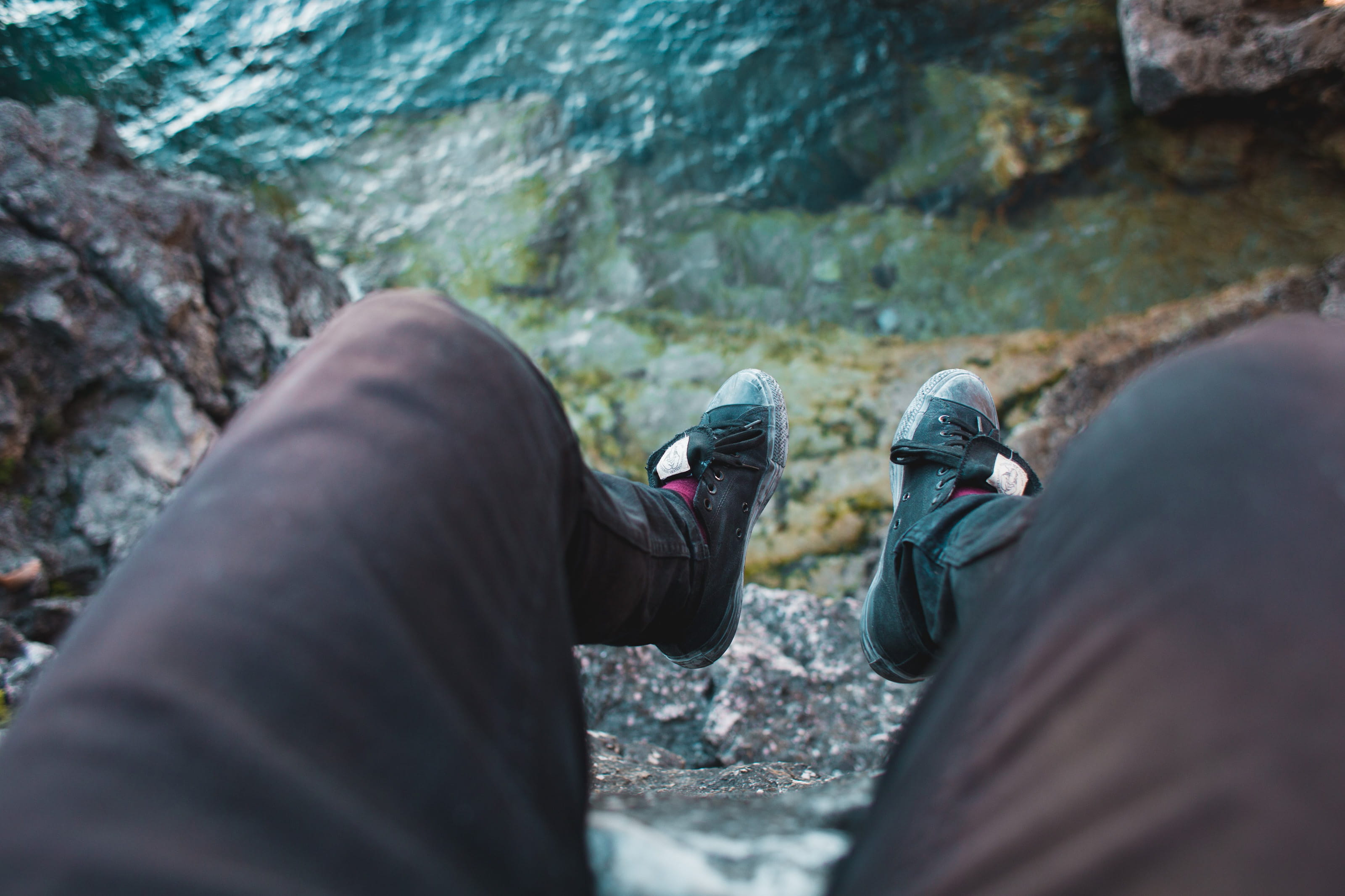 outdoor, dangling, day, 2K, people, lifestyles, person, view, personal perspective, travel, selective focus, rock, shore, coast, background, stone, hiker, HD Wallpaper