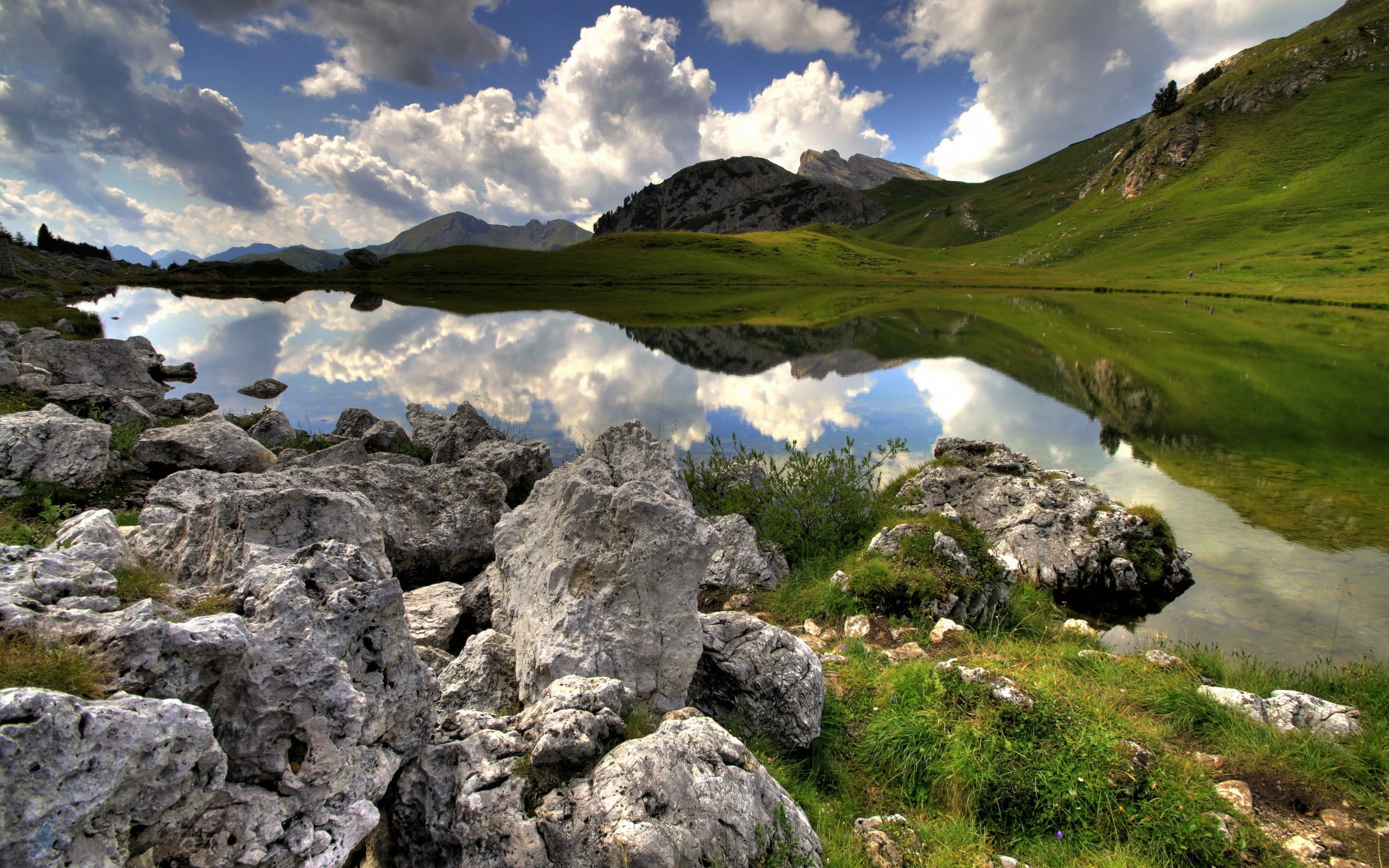 2K, solid, tranquil scene, landscape, idyllic, rock, sky, environment, tranquility, stones, formation, lake, day, mountain range, mountains, rock - object, HD Wallpaper