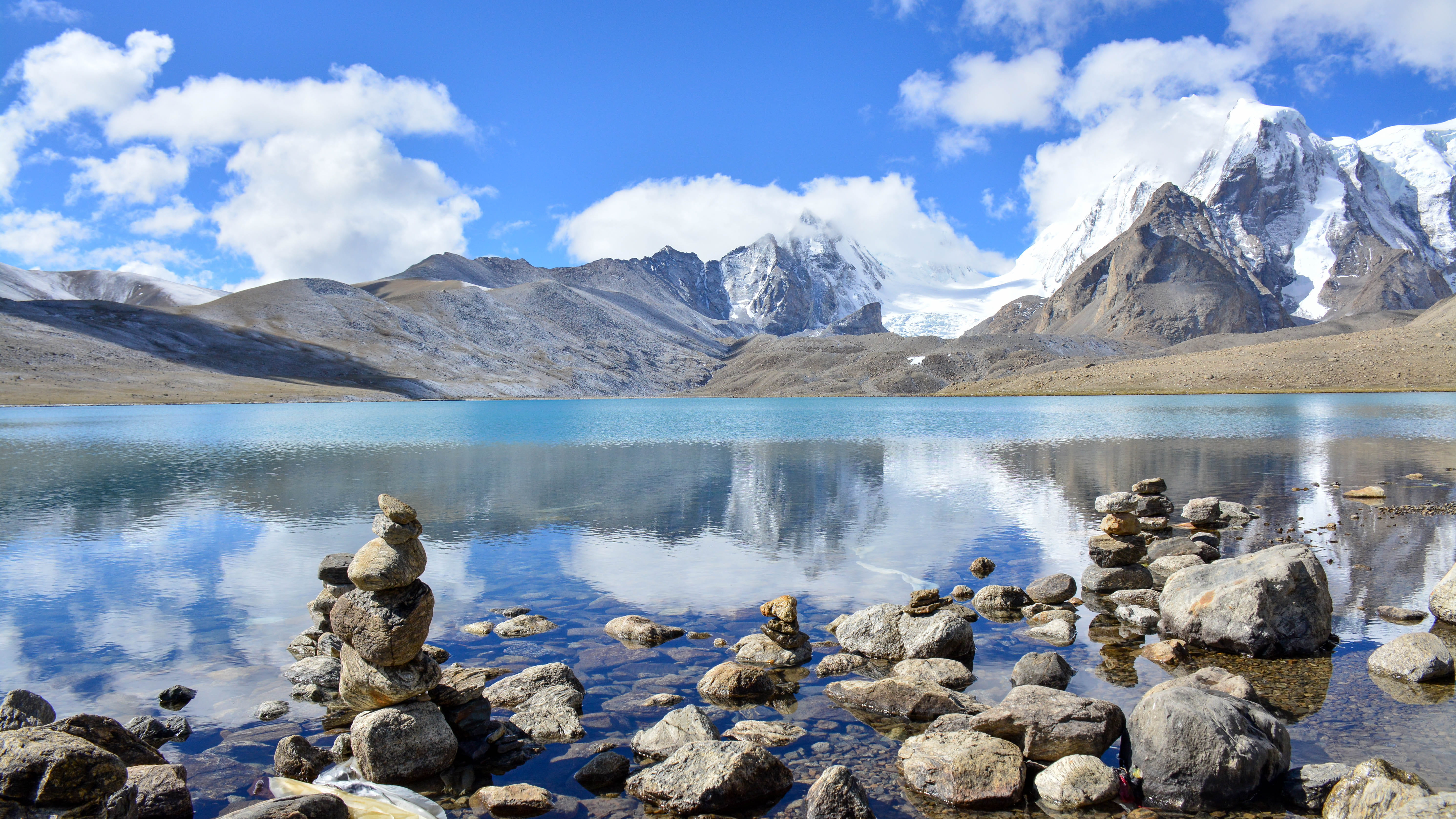non-urban scene, rock, snowcapped mountain, mountain, tranquil scene, india, nature, mountain range, day, stone tower, water, sky, environment, scenics - nature, HD Wallpaper