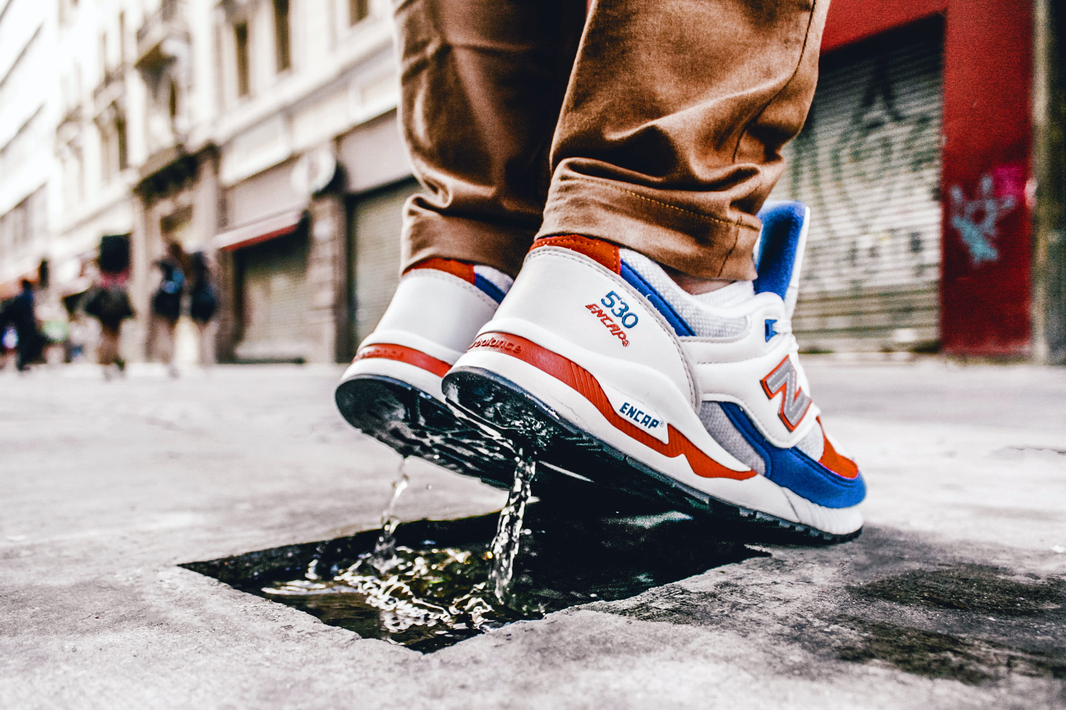 red, road, orange, sport, blue, motion, 2K, recreational pursuit, standing, lace, top, nature, person, low, newbalance, day, concrete, leisure activity, HD Wallpaper