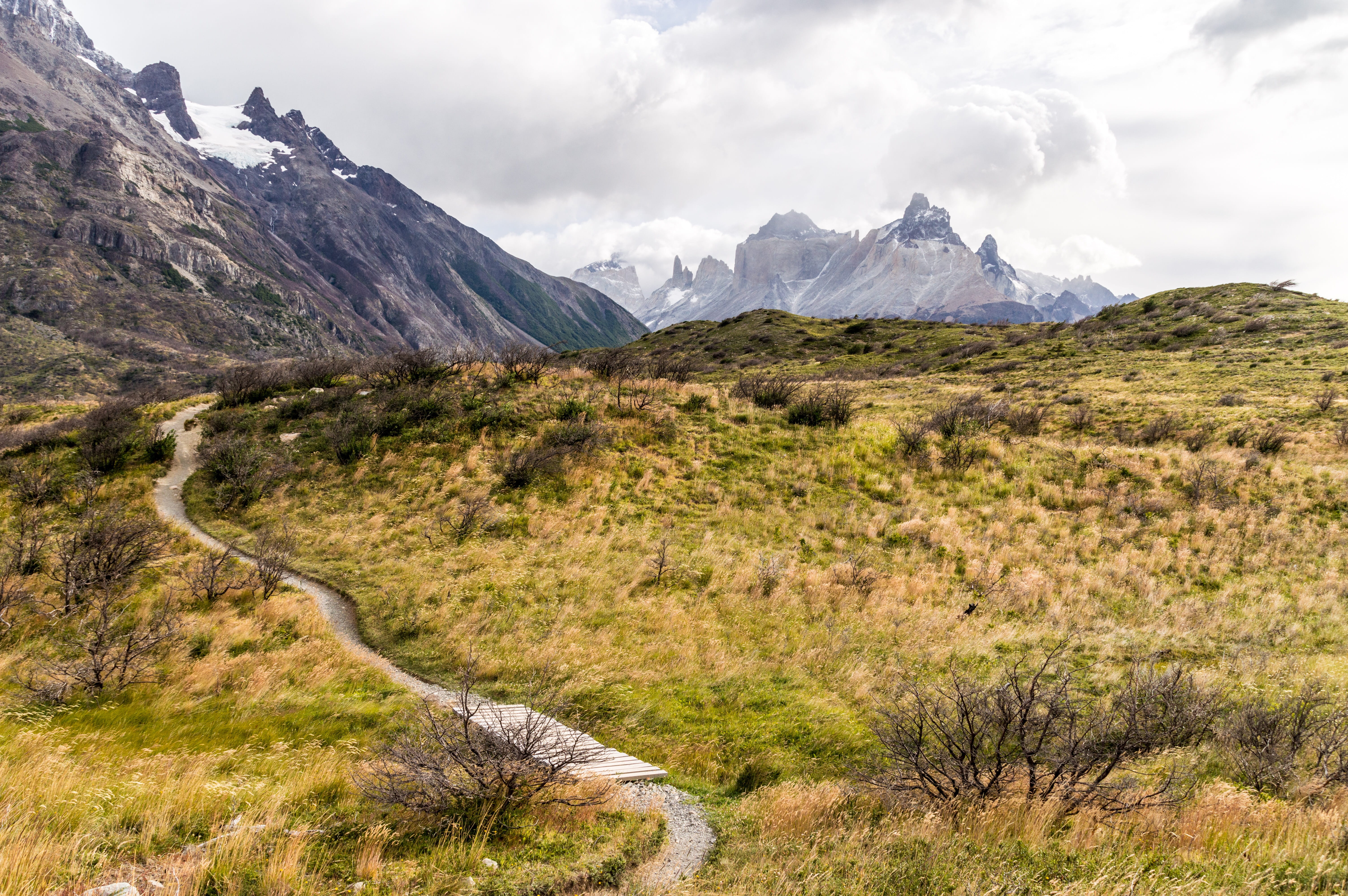 mountain ledge, parque nacional torres del paine, chile, landscape, no people, outdoors, day, travel, mountain range, cloud - sky, mountain, rural, cloud, HD Wallpaper