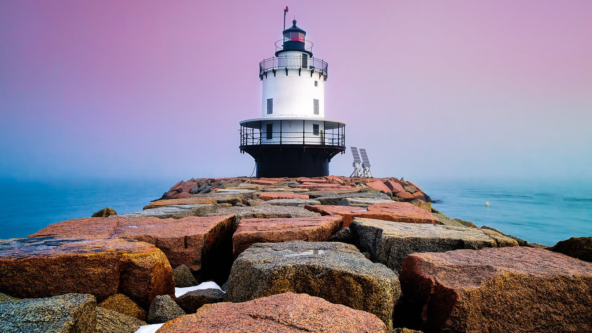 light house, Maine, water, USA, Monsoon, rocks, Spring Point Ledge Lighthouse, landscape, 1080P, clouds, HD Wallpaper