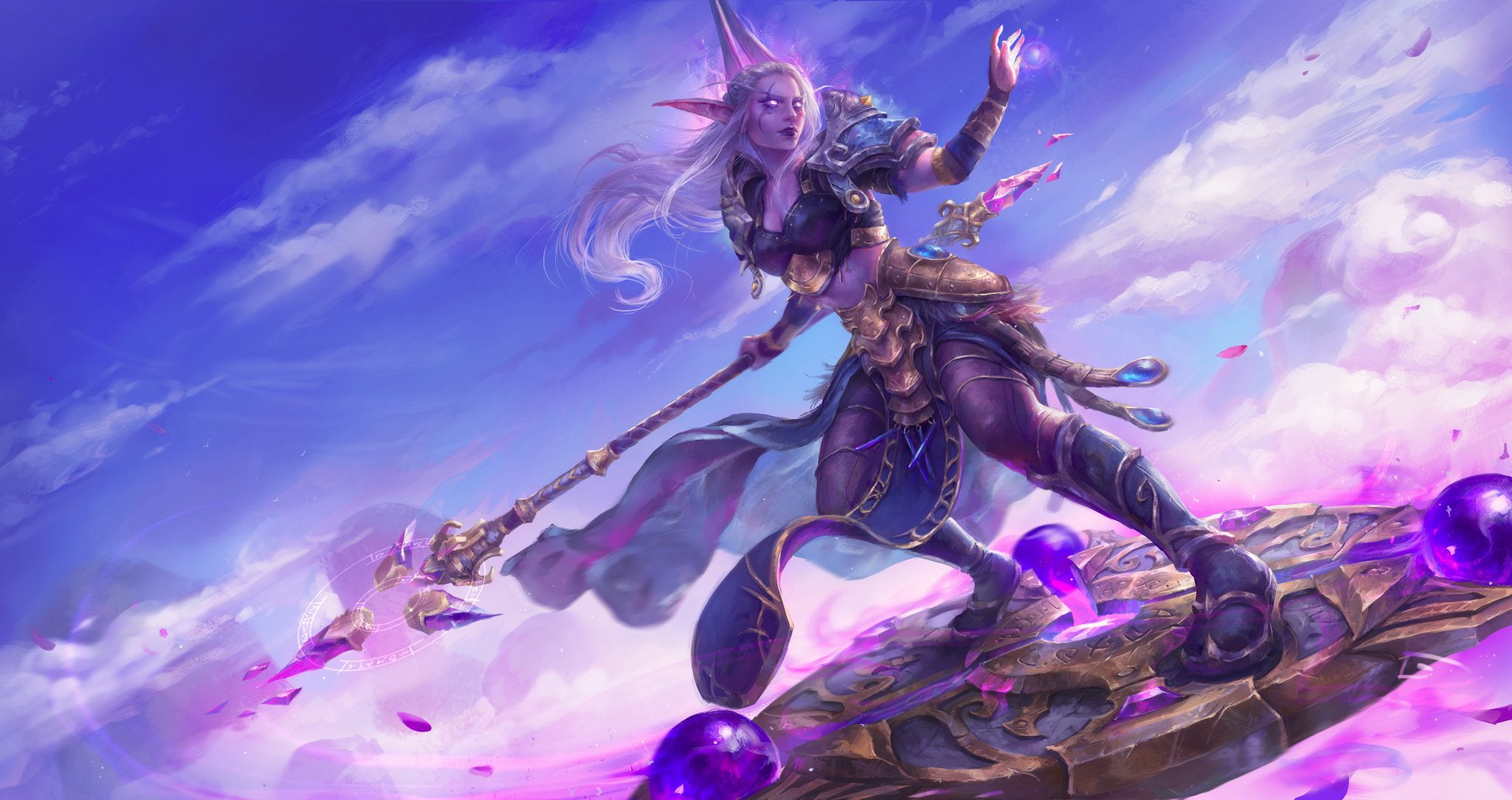 world of warcraft, White Hair, magician, Night Elves, sorcerer, 1080P, World Of Warcraft: Legion, staff, HD Wallpaper