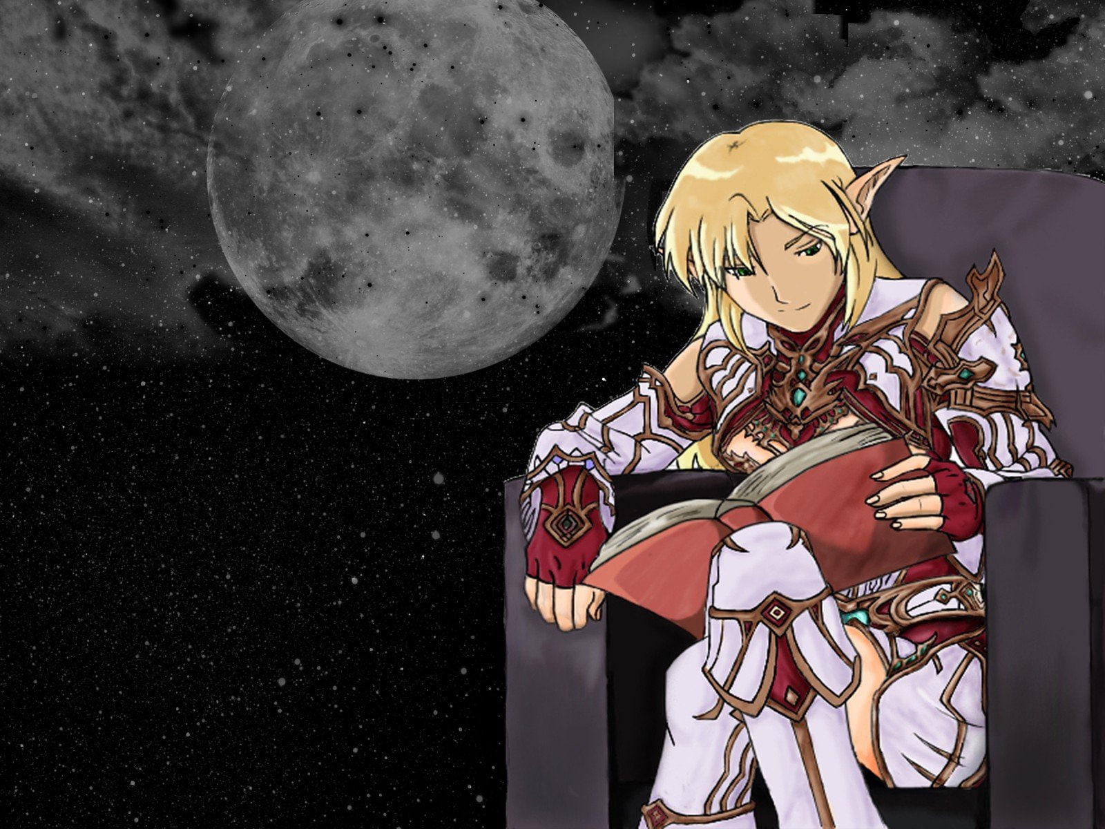 night, moon, 720P, elves, reading, lineage, HD Wallpaper