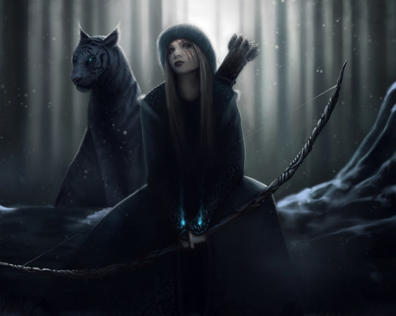 nature, pets, black color, front view, fan art, day, young adult, 720P, one person, sitting, domestic animals, warcraft, mirana, one animal, bow, HD Wallpaper