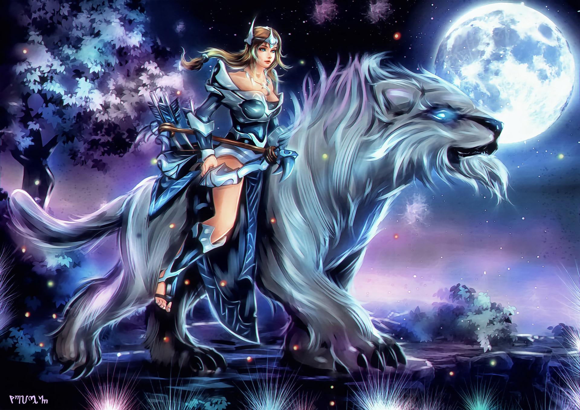 1080P, Girl, Woman Warrior, Video Game, Moon, Mirana (Dota 2), Woman, DotA 2, Fantasy, Beast, Dota, HD Wallpaper