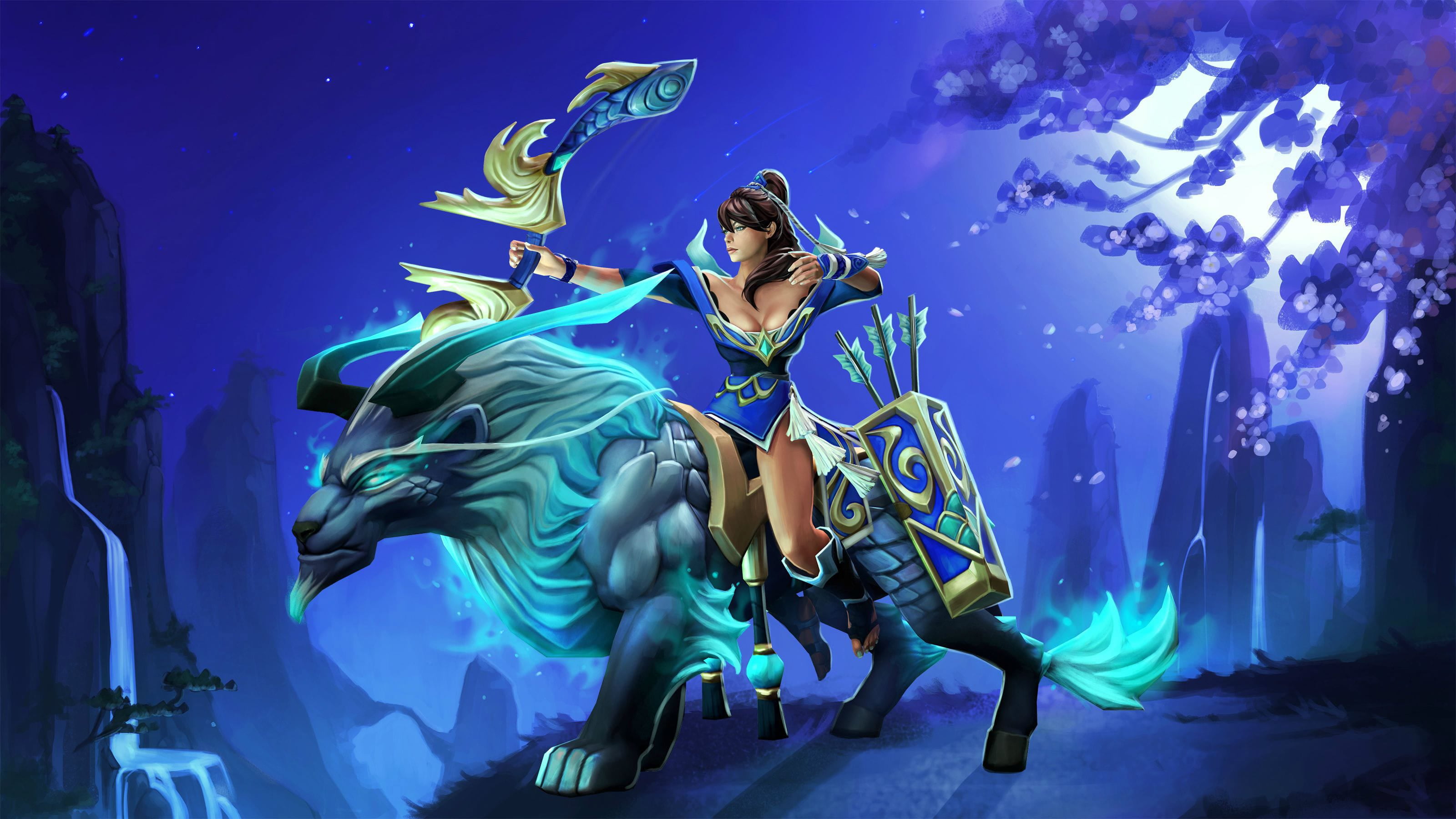 one person, women, shooter, underwater, dota, water, beautiful woman, nightlife, full length, 2K, arrow, blue, sea, night, fashion, motion, HD Wallpaper