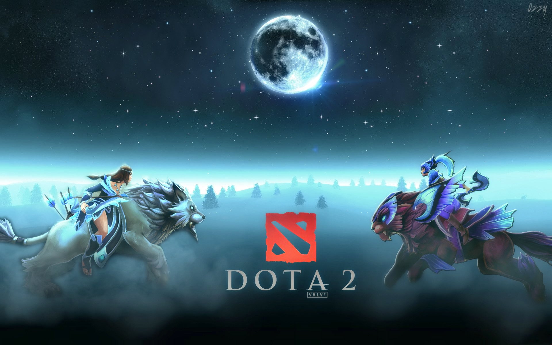 group of people, sky, star - space, dota, water, 2, futuristic, men, planet - space, archer, fantasy, Mirana, adult, digital composite, astronomy, 1080P, HD Wallpaper