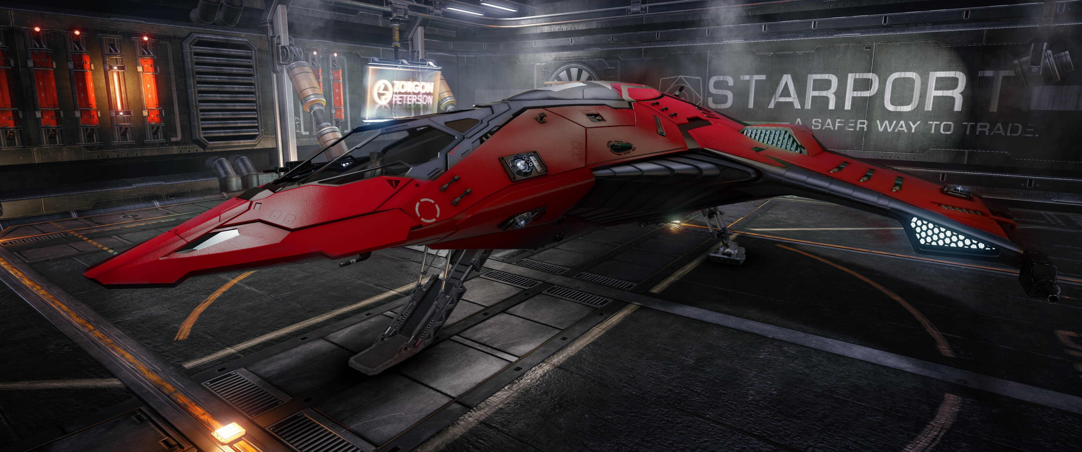 communication, transportation, red, safety, 2K, aggression, museum, history, indoors, architecture, illuminated, mode of transportation, Elite: Dangerous, HD Wallpaper