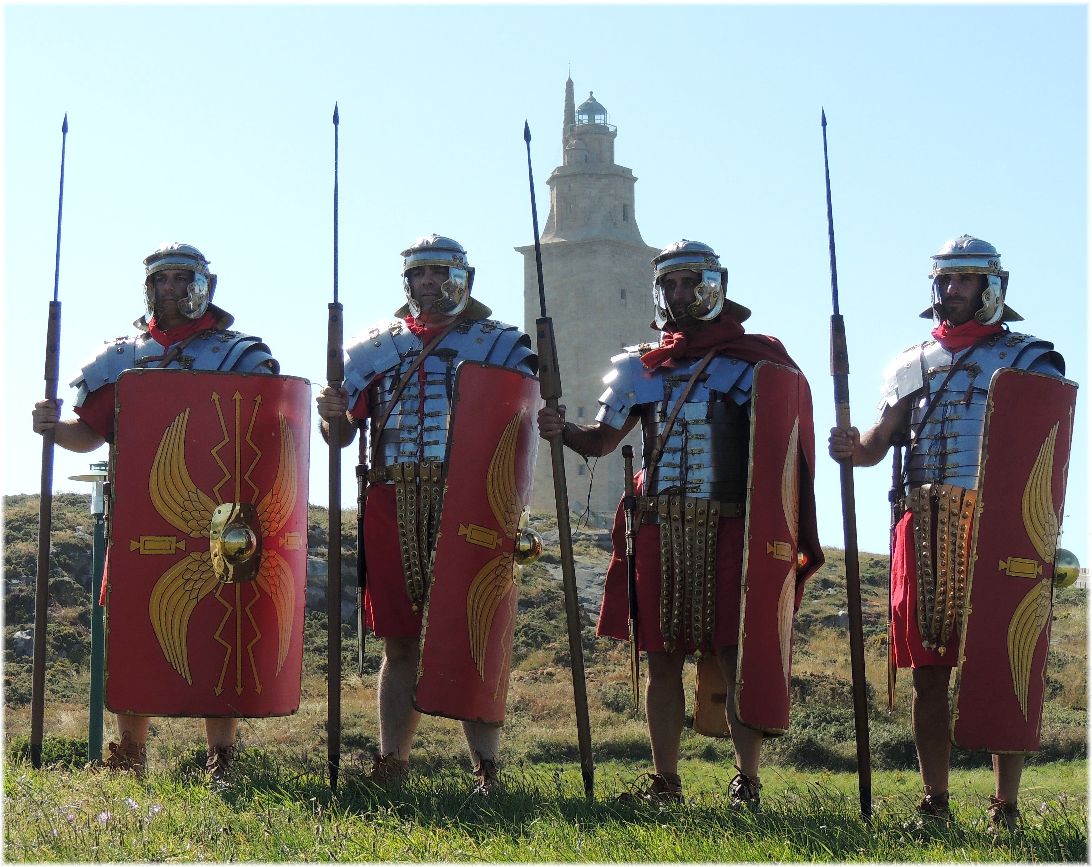 warrior, gladiator, suit of Armor, shoes " kaliga", architecture, group of people, shield, military-historical reconstruction, hill, security, outdoors, HD Wallpaper