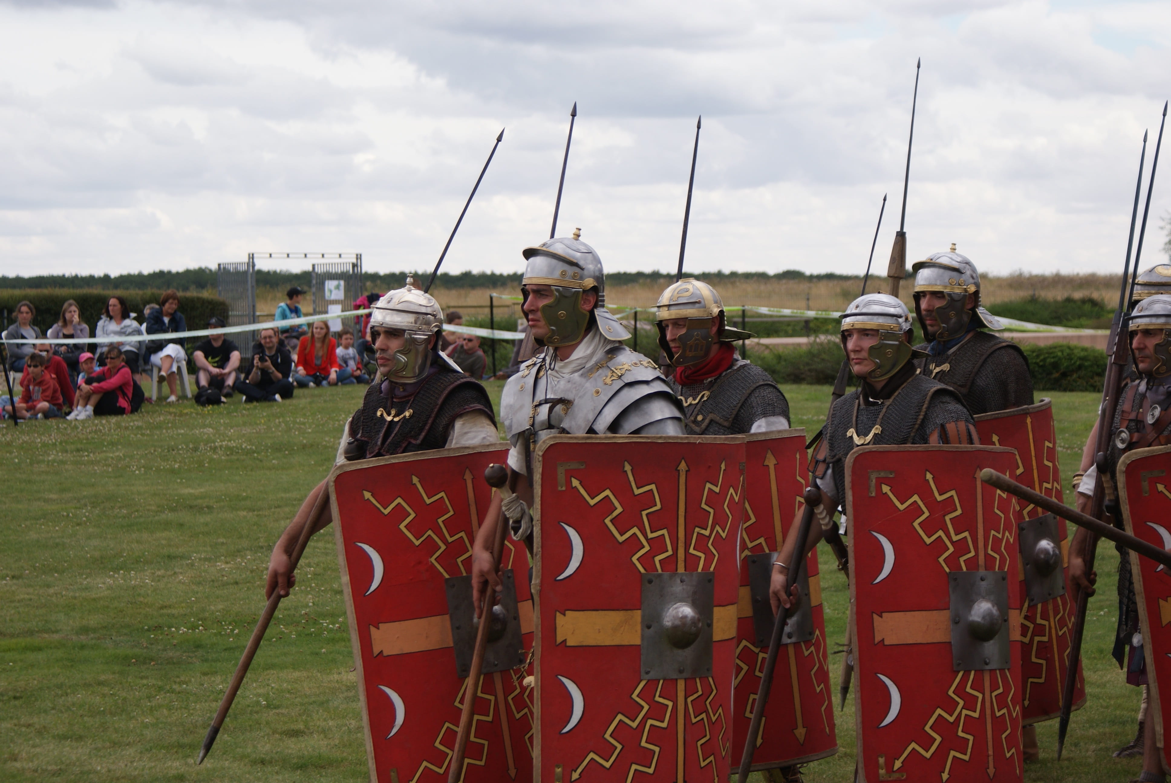 antique, shield, history, 4K, field, real people, safety, sky, standing, roman, group of people, helmet, uniform, military, clothing, government, people, HD Wallpaper