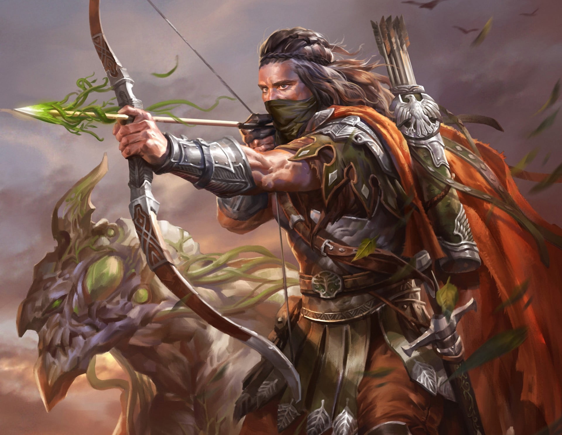 art, fantasy, front view, leisure activity, 1080P, one Person, mid adult, holding, women, evil, composite, archer, weapon, bow, hunter, using, adult, person, HD Wallpaper