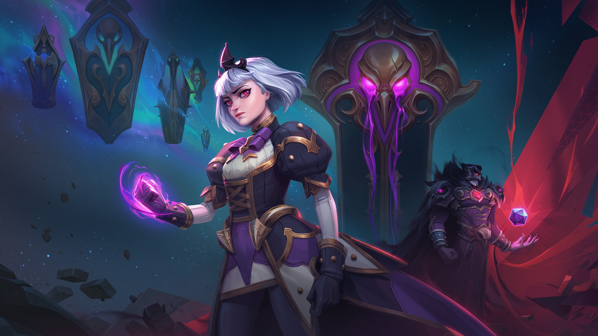 anime girls, artwork, Blizzard Entertainment, heroes of the storm, looking at viewer, 1080P, digital art, red eyes, video games, white hair, short hair, HD Wallpaper