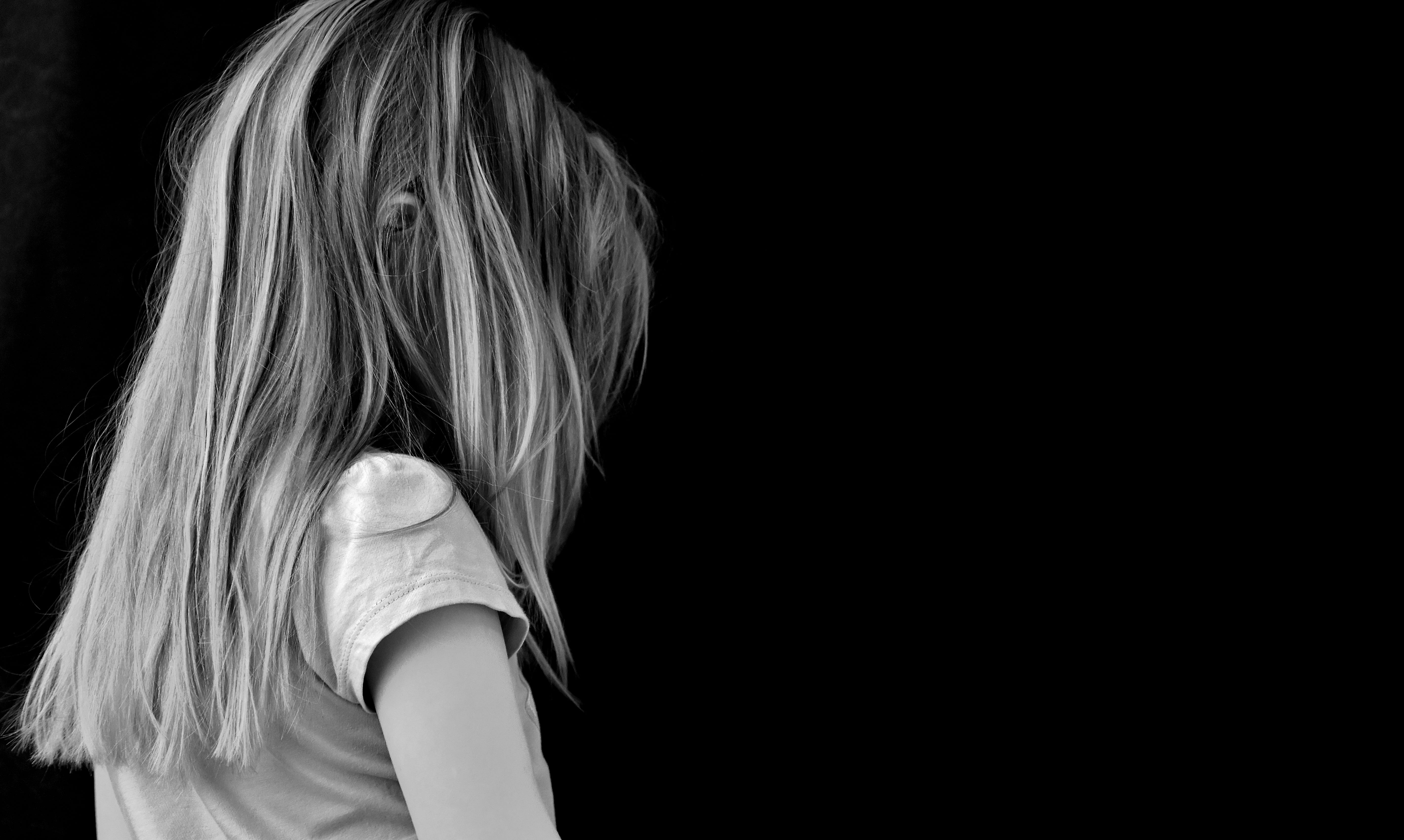 hairstyle, rear view, long hair, sad, portrait, background, desperate, blond hair, adult, concern, child, females, copy space, mood, one person, sadness, HD Wallpaper