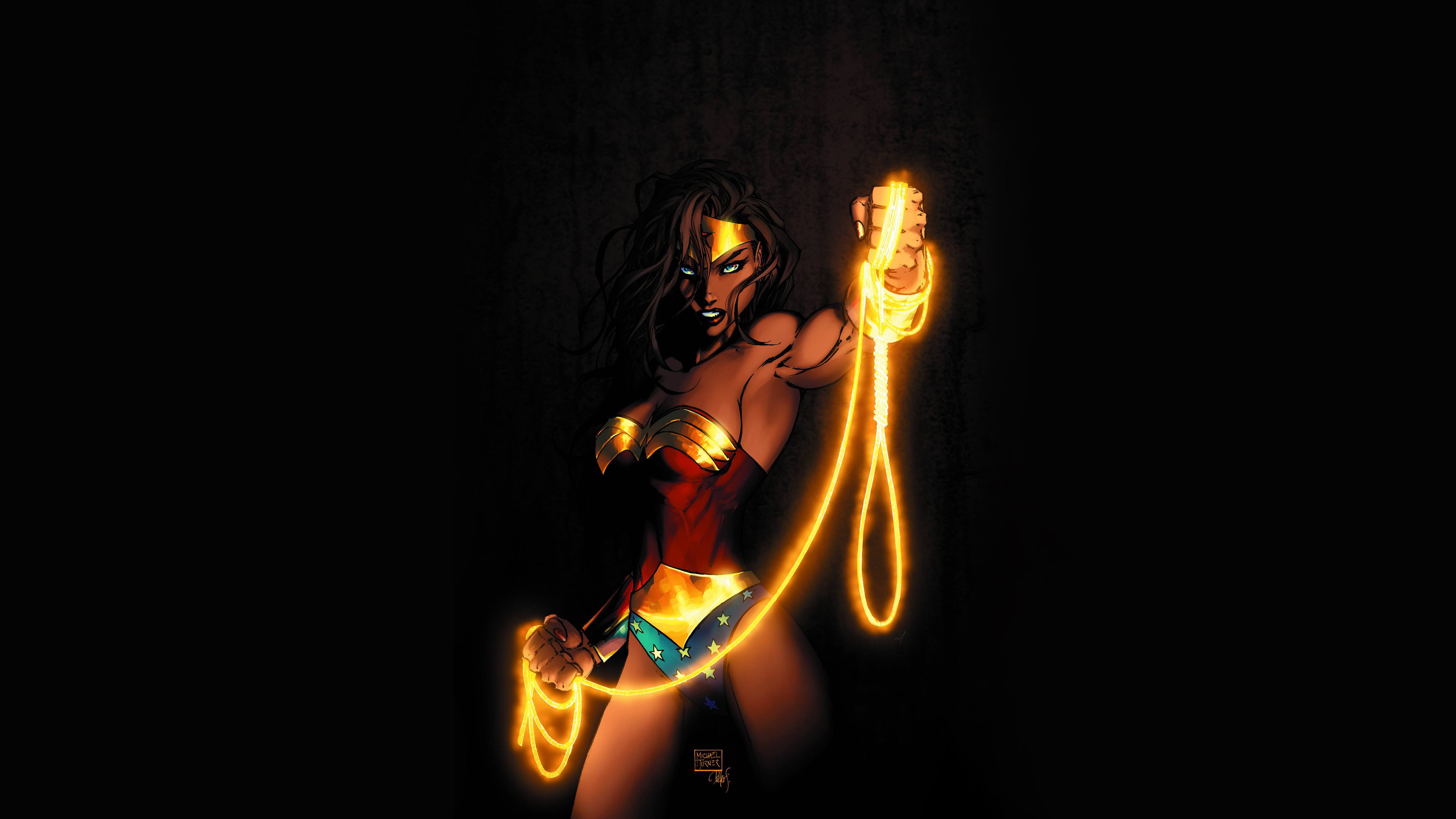 dark background, DC Comics, Wonder Woman, illustration, 5K, Michael Turner, HD Wallpaper
