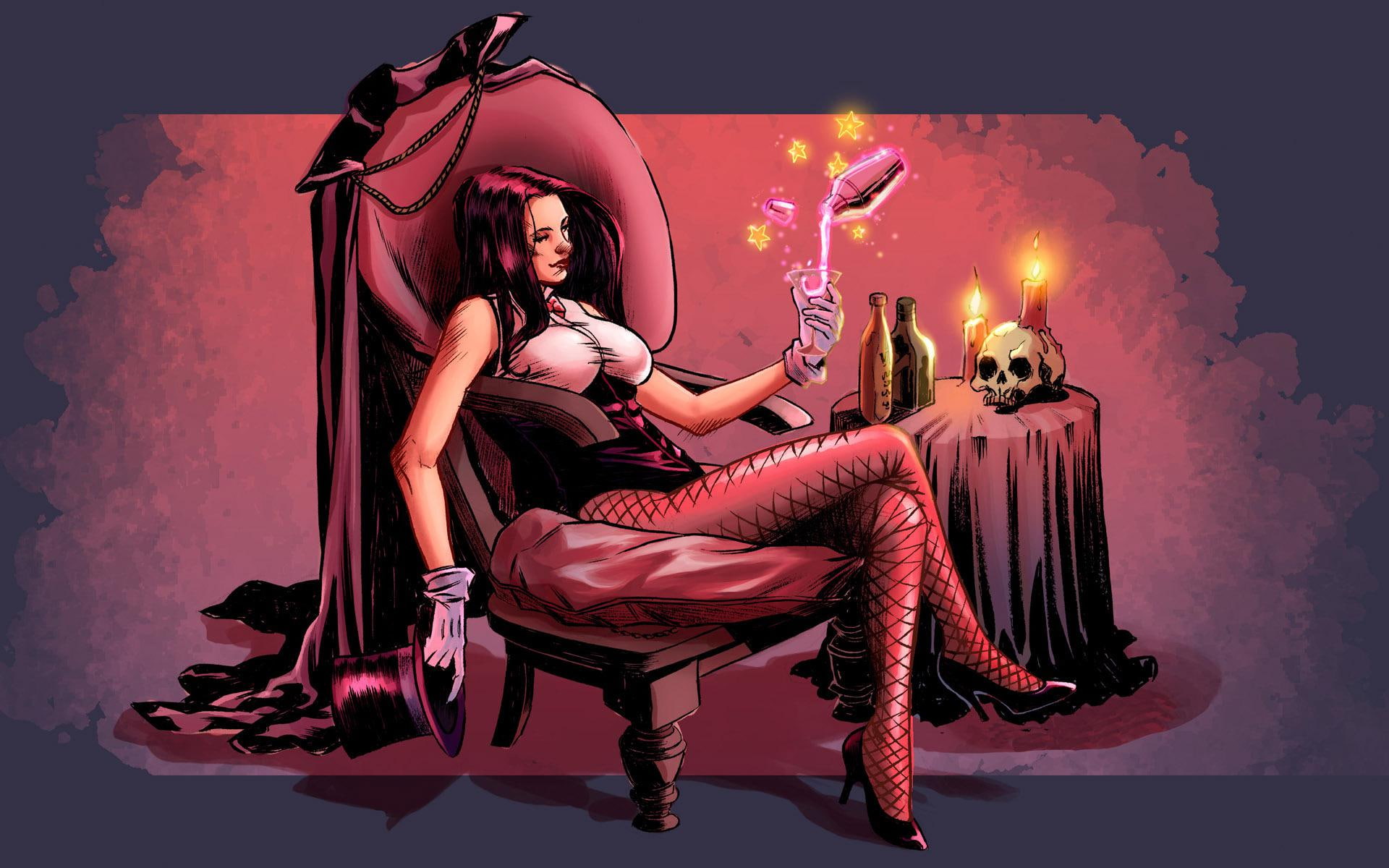 zatanna, female, games, red, 1080P, 1920x1200, magician, illustration, hair, HD Wallpaper
