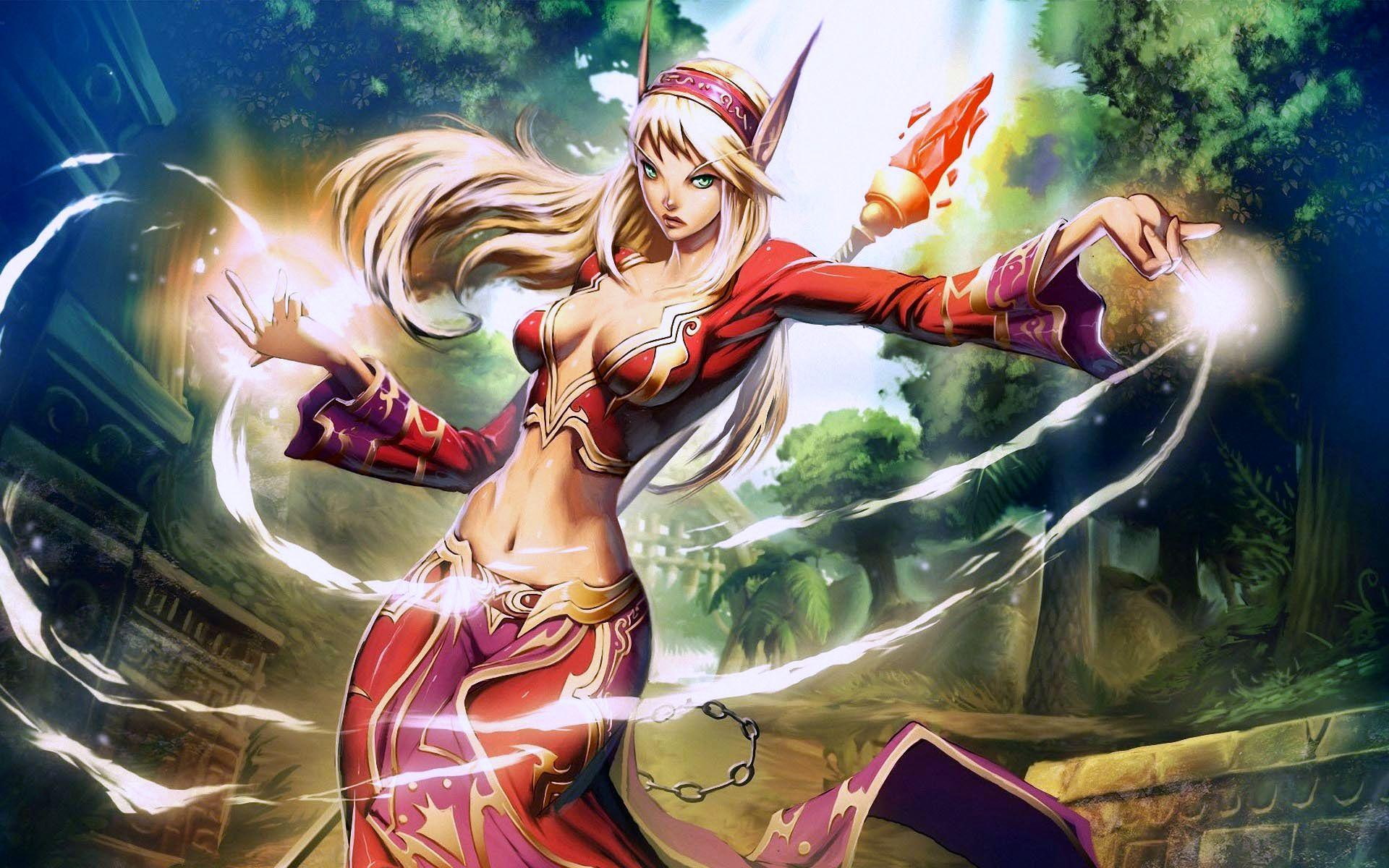 sorceress, games, witch, cleavage, warcraft, 1080P, hot, HD Wallpaper