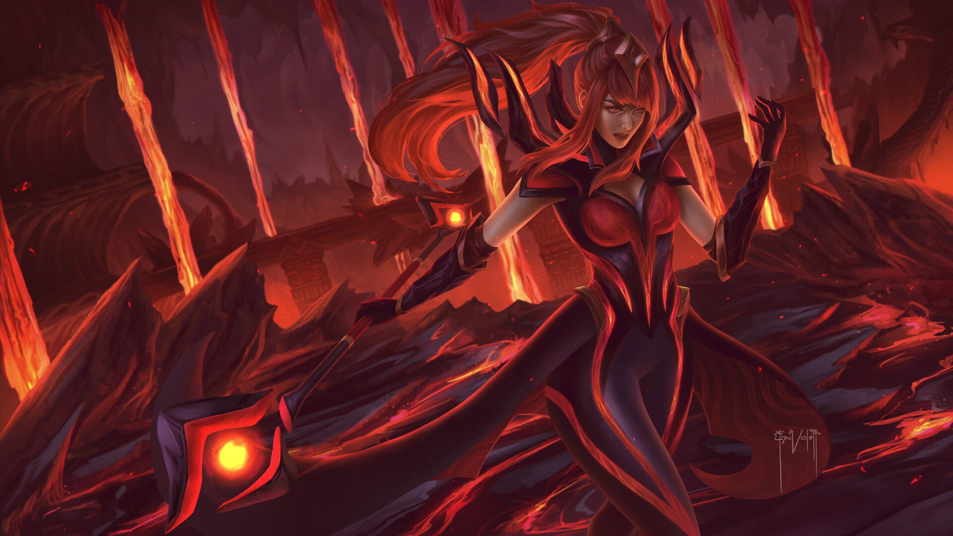 1080P, Video Game, Long Hair, Sorceress, Red Hair, Staff, Lux (League Of Legends), League Of Legends, HD Wallpaper