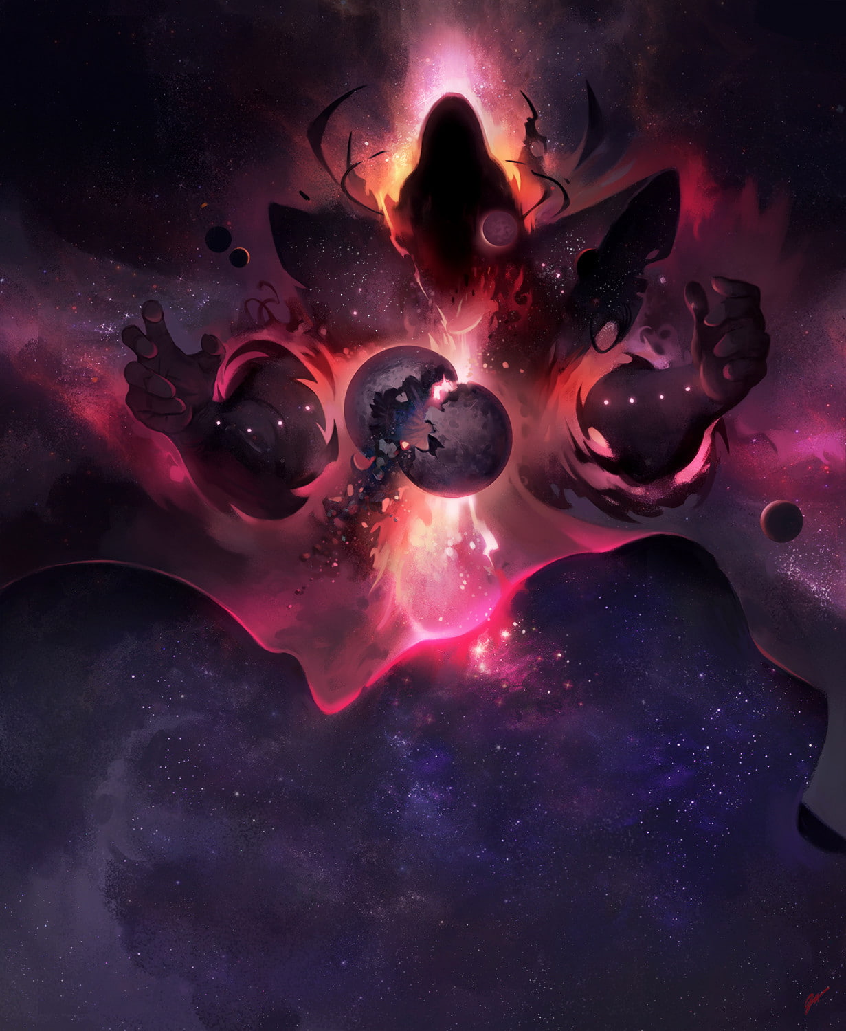 planet, wizard, drawing, Necromancers, 720P, space, Phone HD Wallpaper
