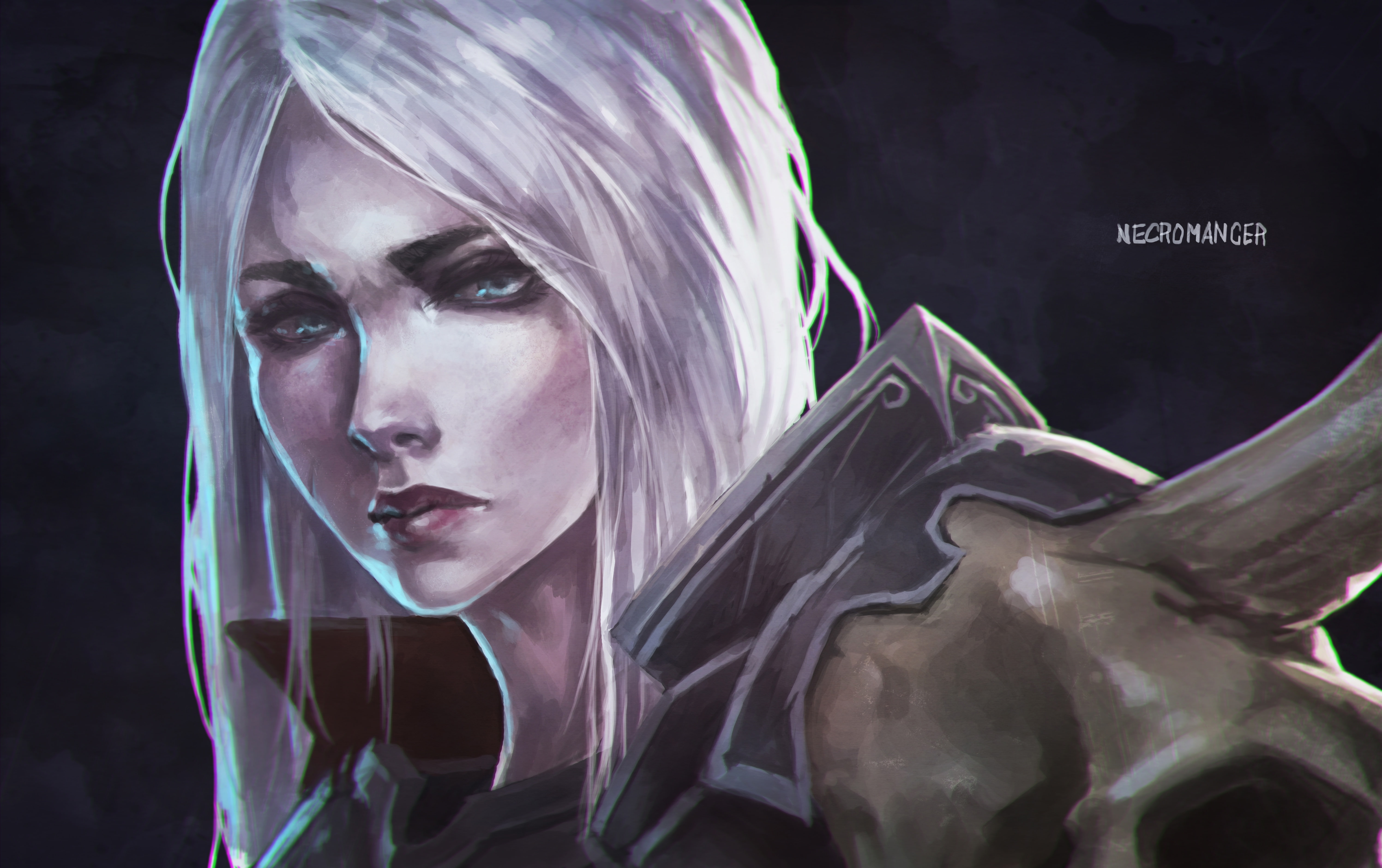 Woman Warrior, Diablo, 5K, Girl, Diablo III, Necromancer (Diablo III), Blue Eyes, Face, White Hair, HD Wallpaper