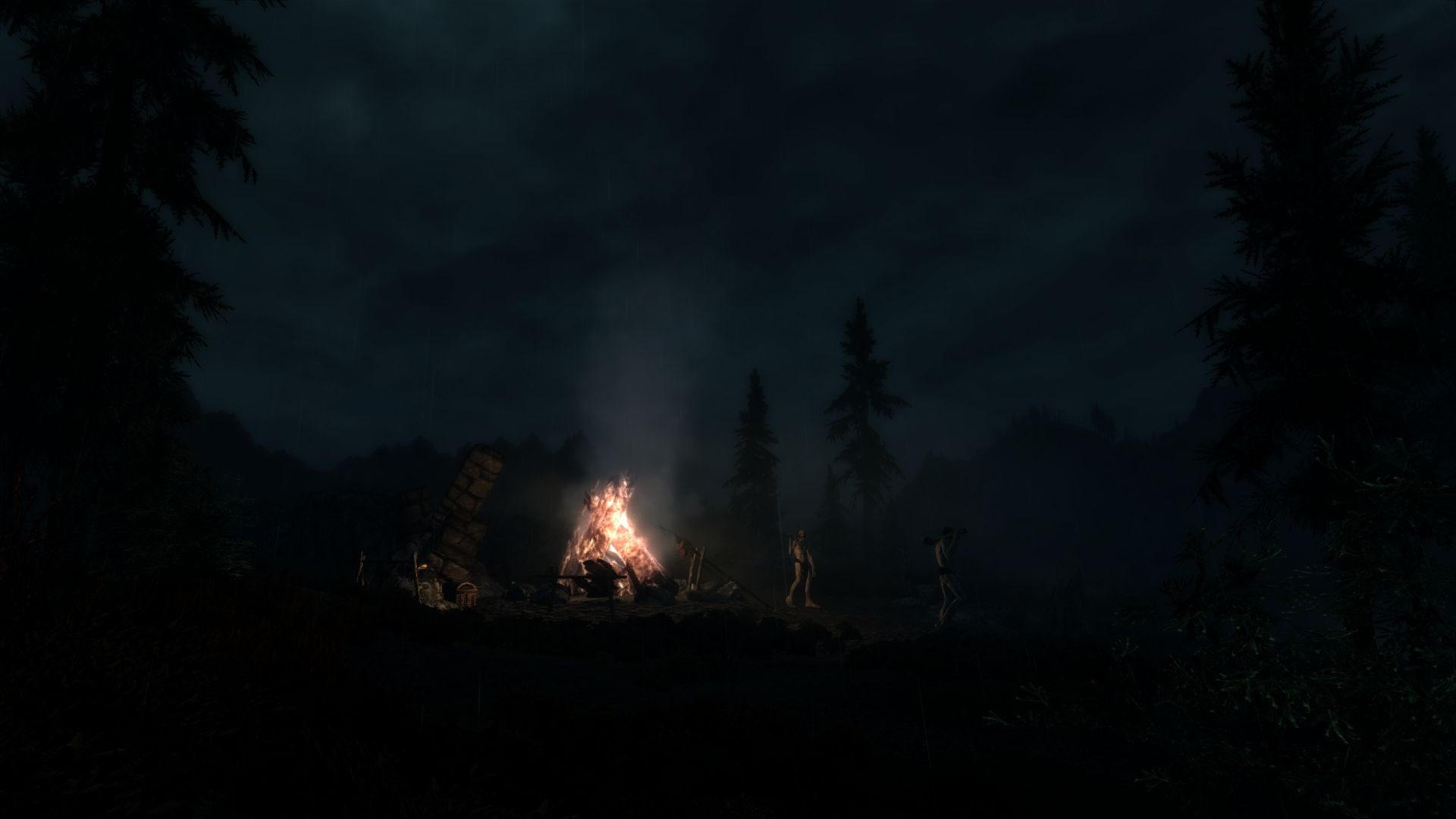 skyrim, v, elder, camp, 1080P, dark, the elder scrolls v: skyrim, scrolls, fire, HD Wallpaper
