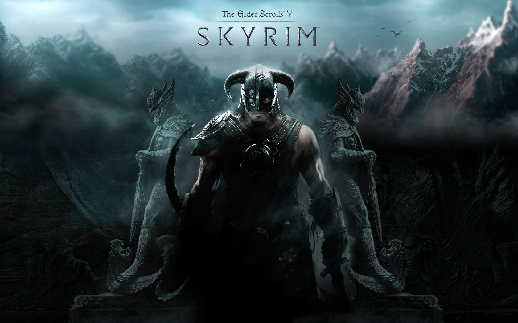 front view, art and craft, statue, dragons, black Color, fantasy, spirituality, spooky, communication, fear, warrior, horror, 720P, skyrim, HD Wallpaper