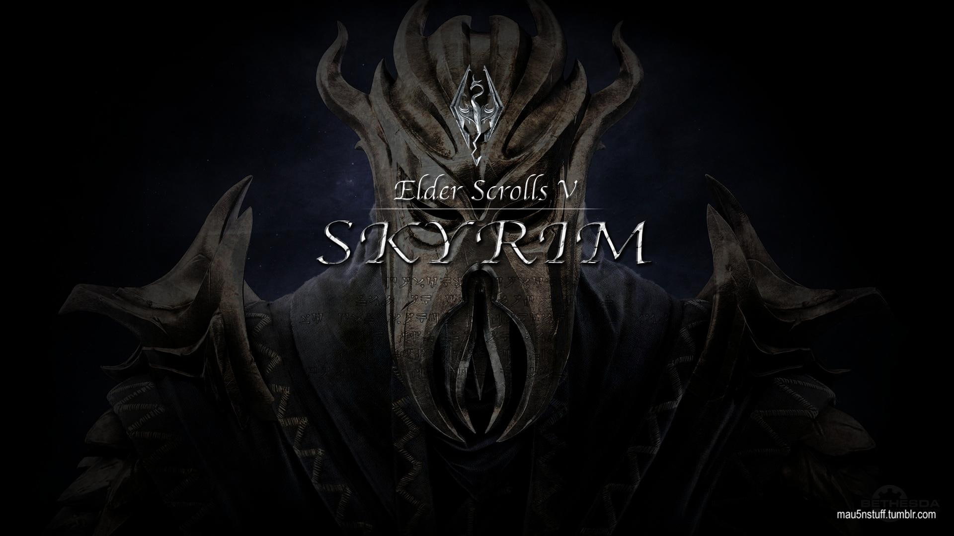 black, 1080P, skyrim, 1920x1080, role play, games, dark, dragonborn, elder scrolls, dragon, HD Wallpaper
