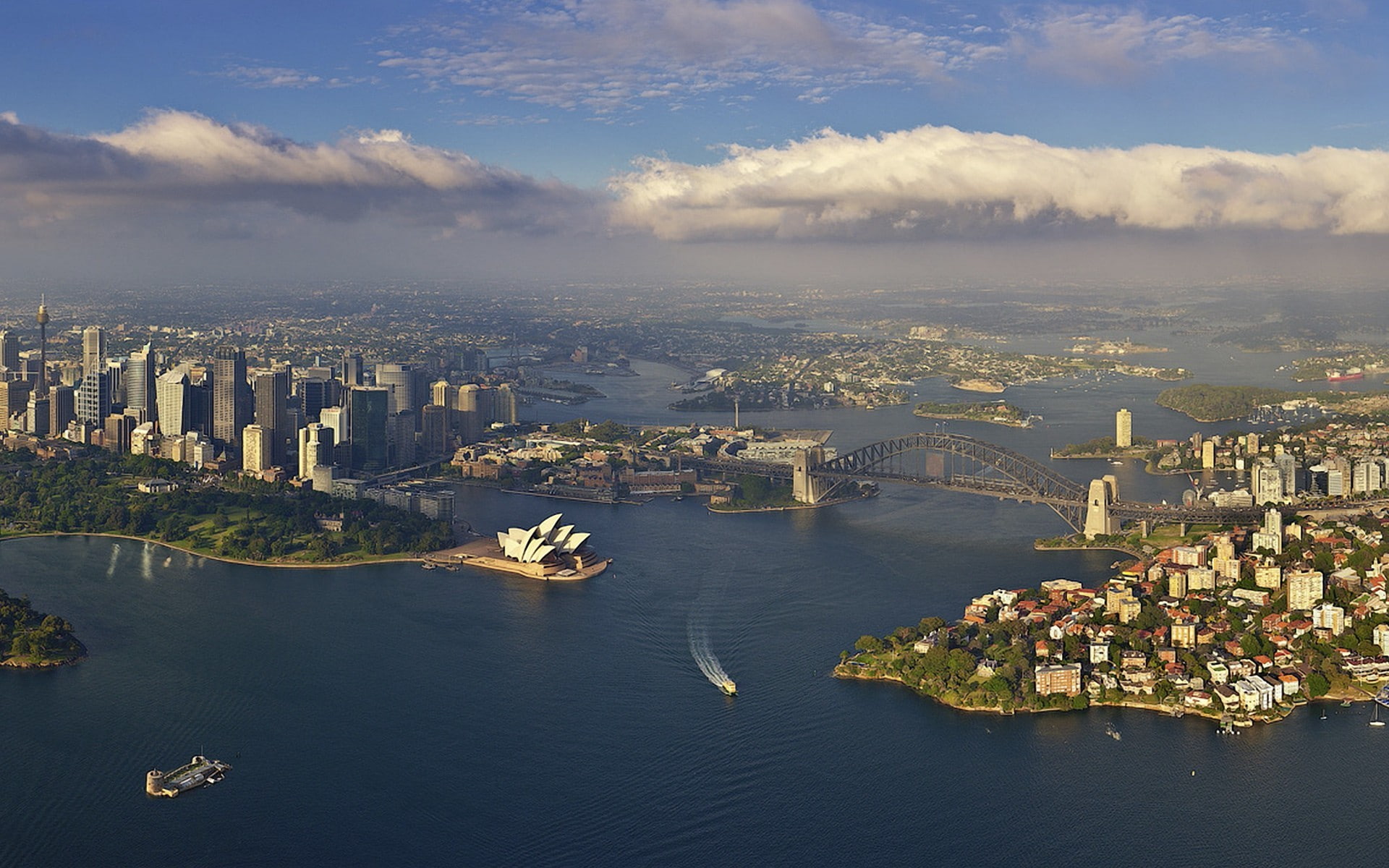 1080P, nautical vessel, Sydney Opera House, transportation, city, harbor, sky, water, bridge, built structure, building, no people, skyscraper, cloud - sky, HD Wallpaper