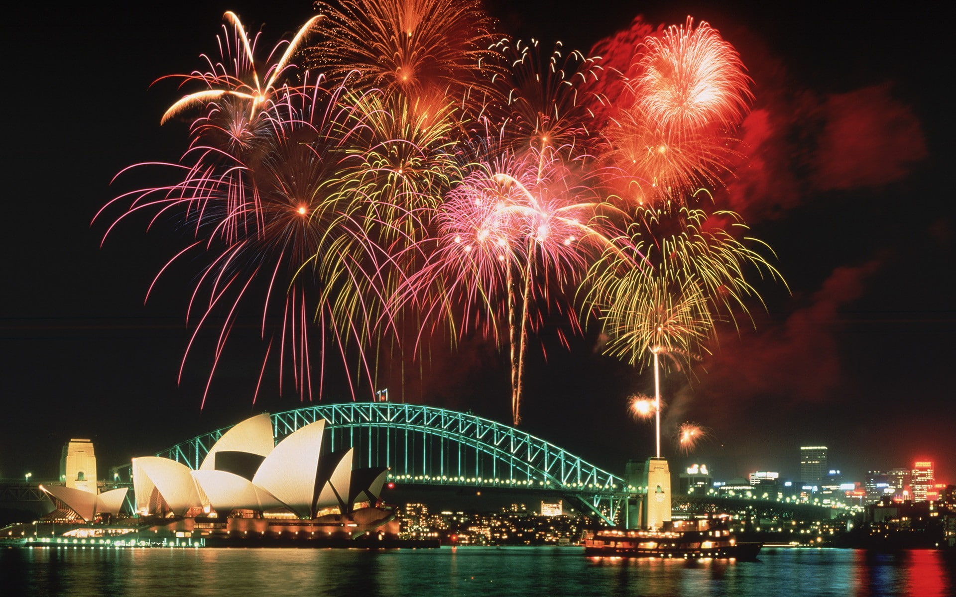 Sydney, 1080P, bridge, Australia, Sydney Opera House, night, fireworks, HD Wallpaper
