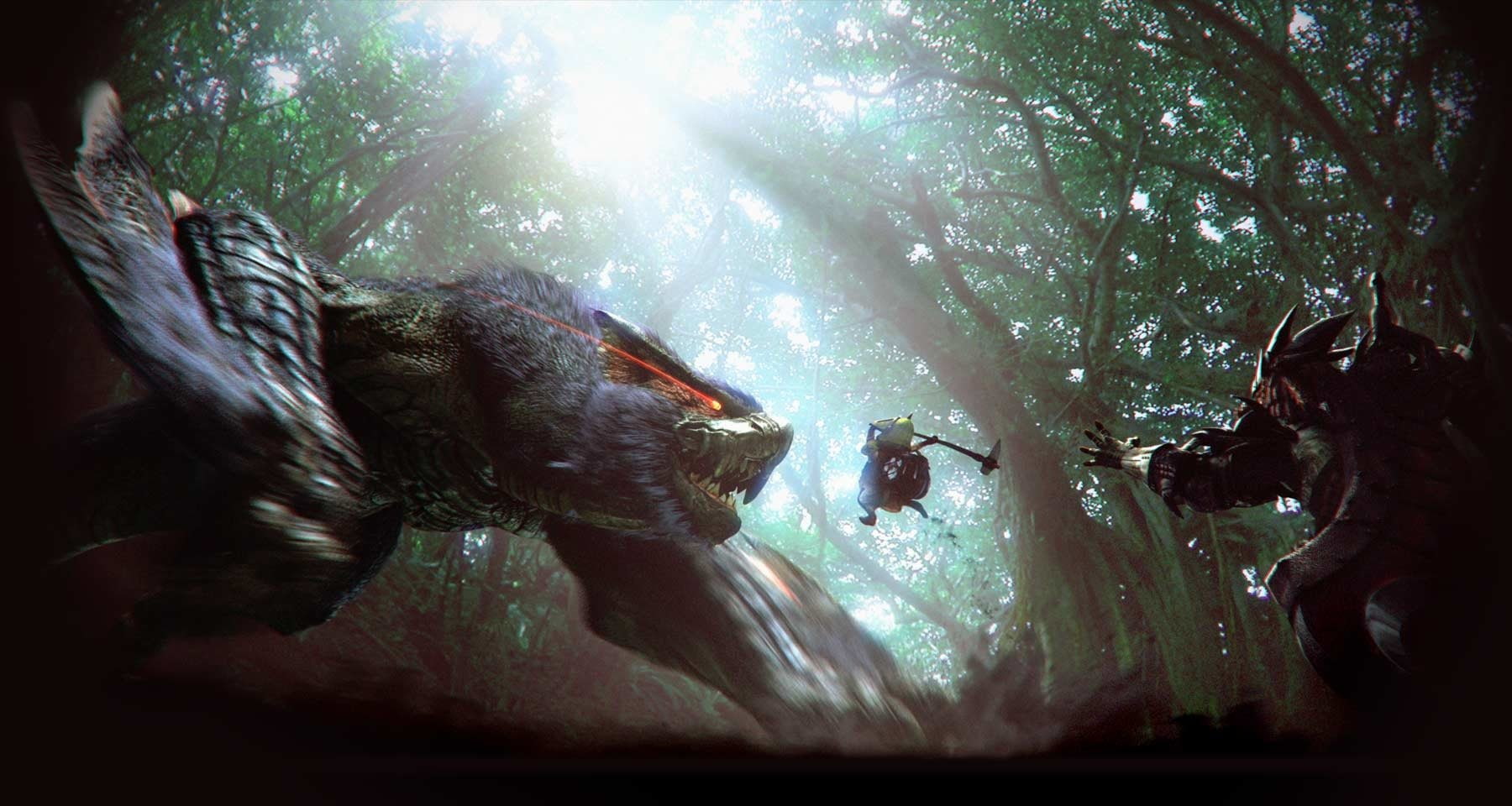 land, Monster Hunter, tree, water, plant, lifestyles, 720P, outdoors, vertebrate, animal wildlife, sunlight, people, forest, animals in the wild, one animal, HD Wallpaper
