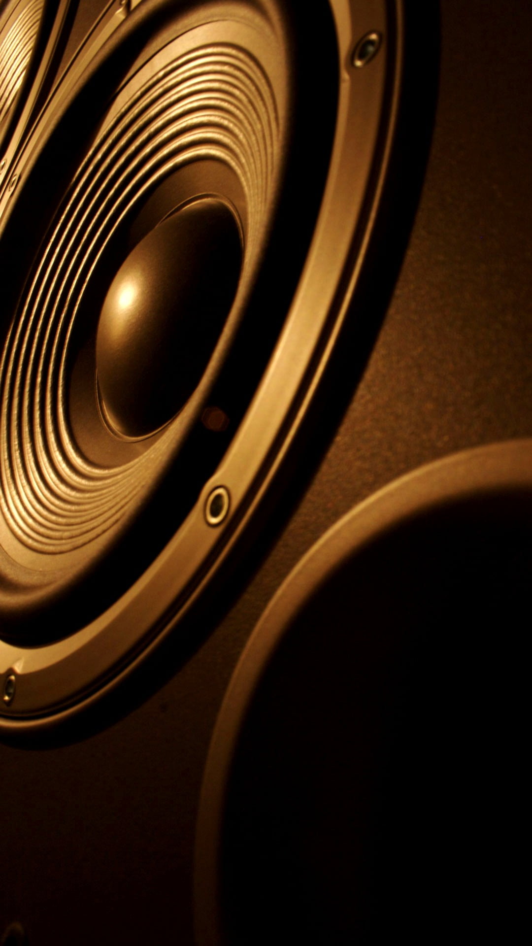 dark, single object, Music, black color, circle, arts culture and entertainment, no people, close-up, speaker, gold colored, indoors, extreme close-up, Phone HD Wallpaper