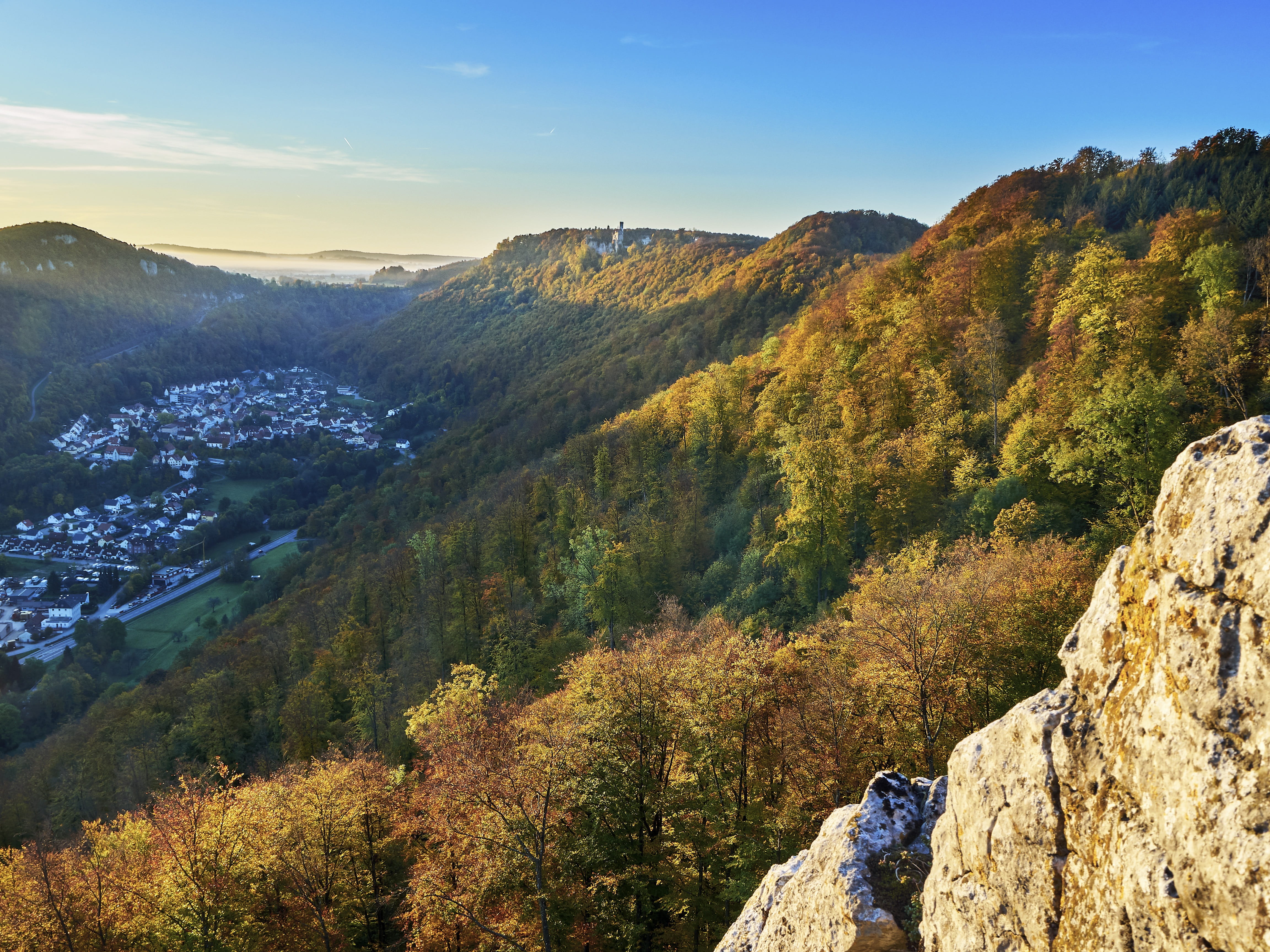 viewpoint, tranquil scene, high angle view, sky, 4K, nature, landscape, rock, sunlight, swabian alb, scenics - nature, beauty in nature, mountain range, HD Wallpaper