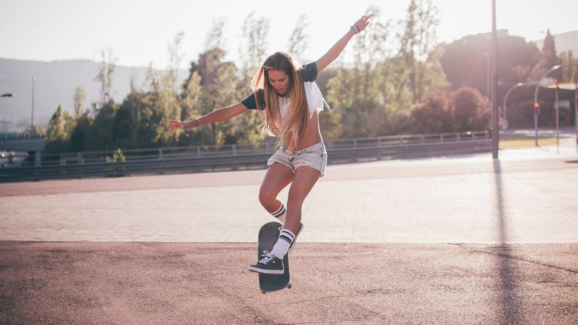 skills, woman, skateboarding, model, cool, sport, 1080P, brunette, outdoors, HD Wallpaper