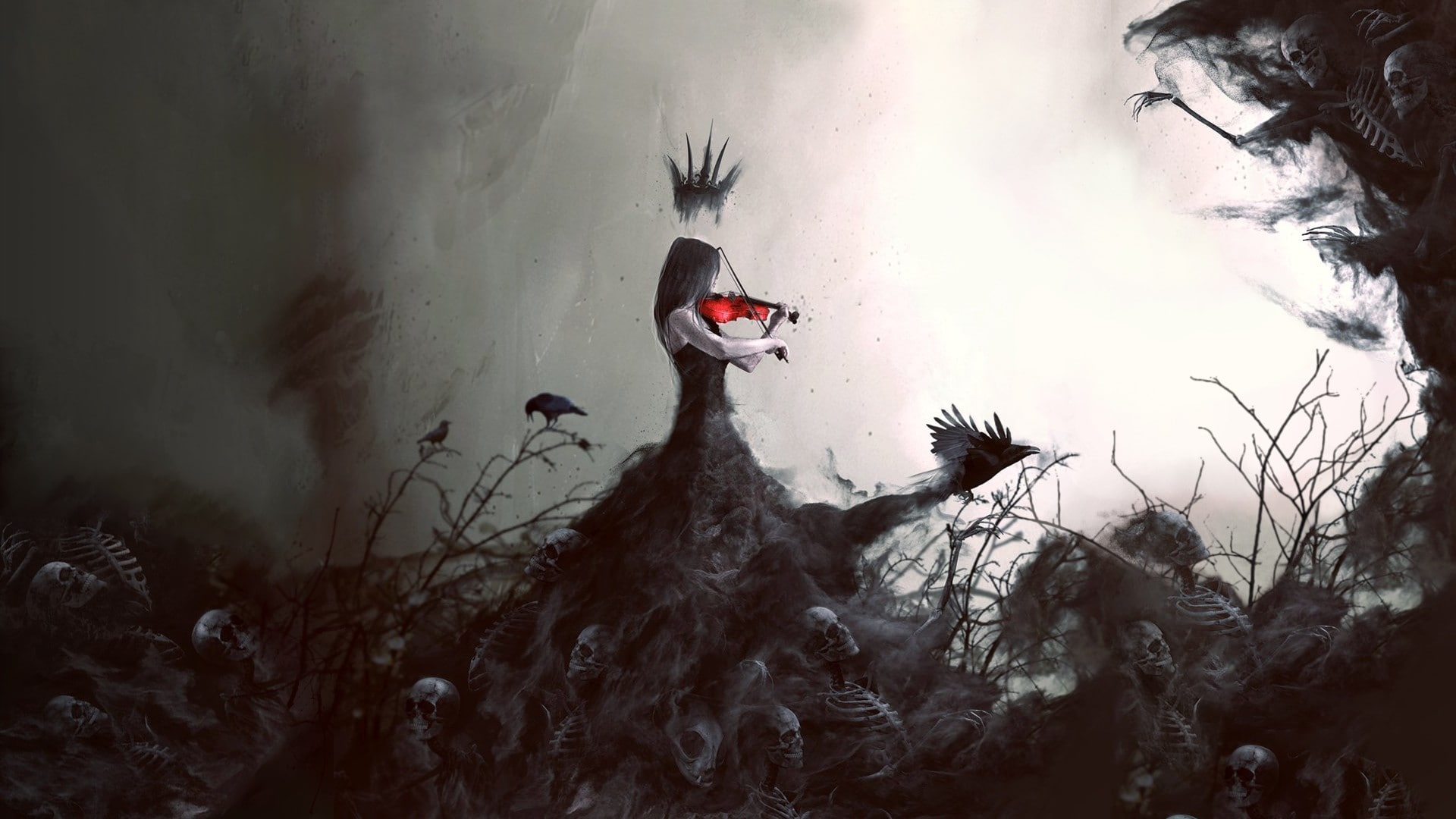 fog, nature, dark, land, death, vertebrate, outdoors, water, water bird, violin, young bird, animal wildlife, tree, animal themes, animals in the wild, HD Wallpaper