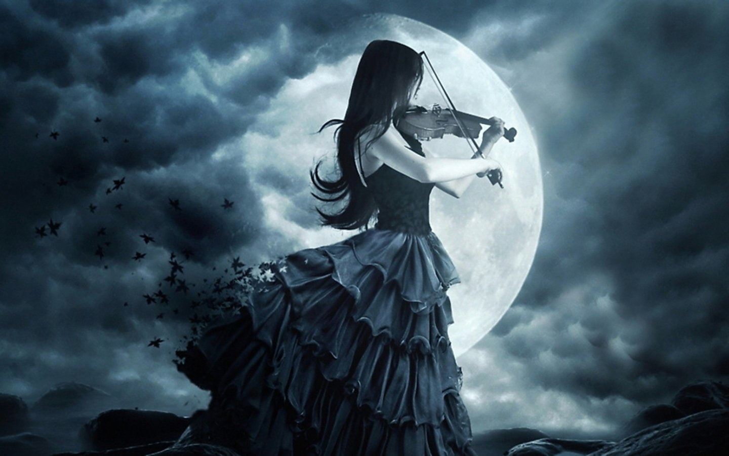 Gothic, 720P, Moon, girl, Violin, HD Wallpaper
