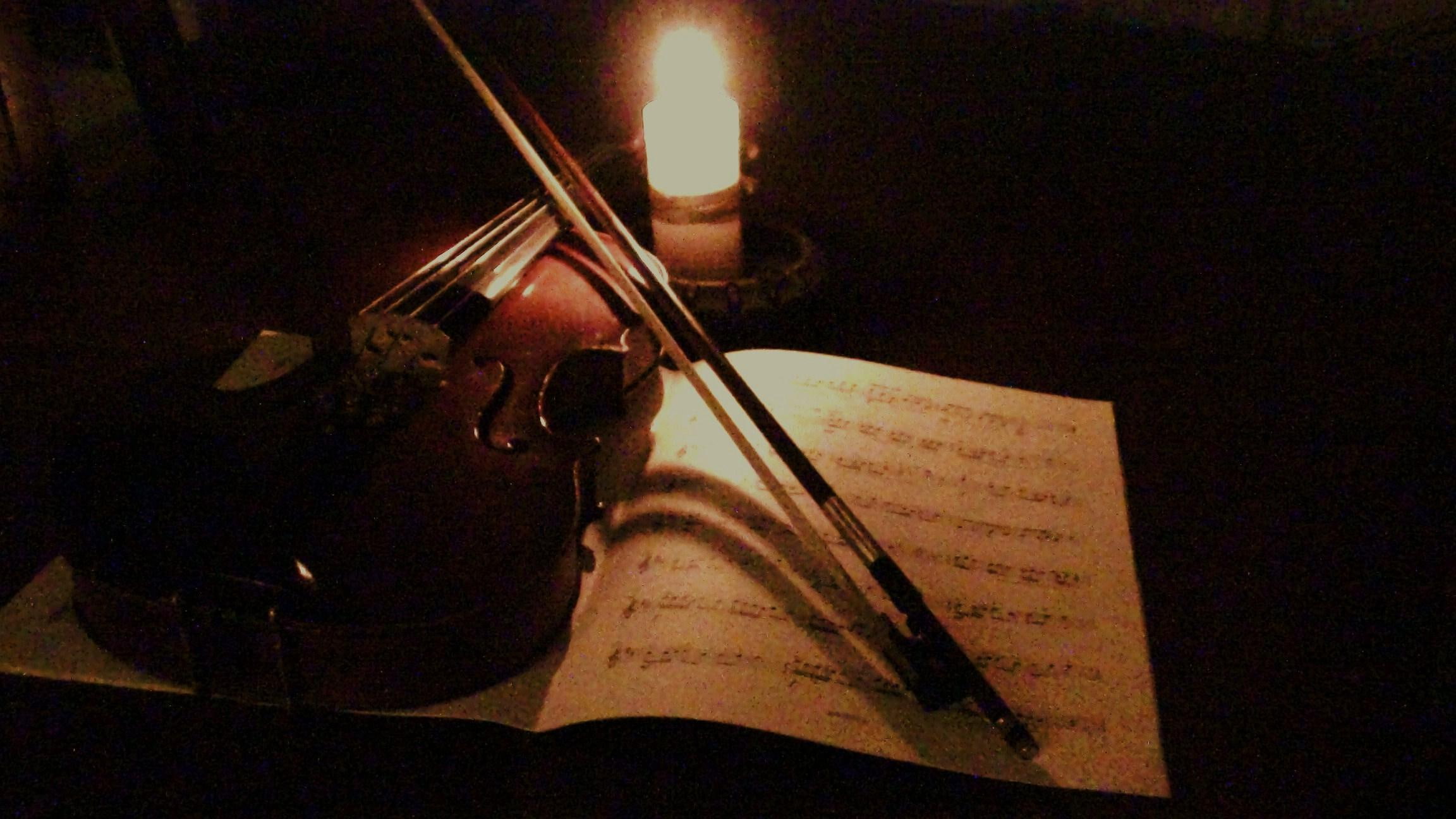3d and abstract, bow, music, 1080P, book, lacrymosa, violin, light, notes, brown, HD Wallpaper
