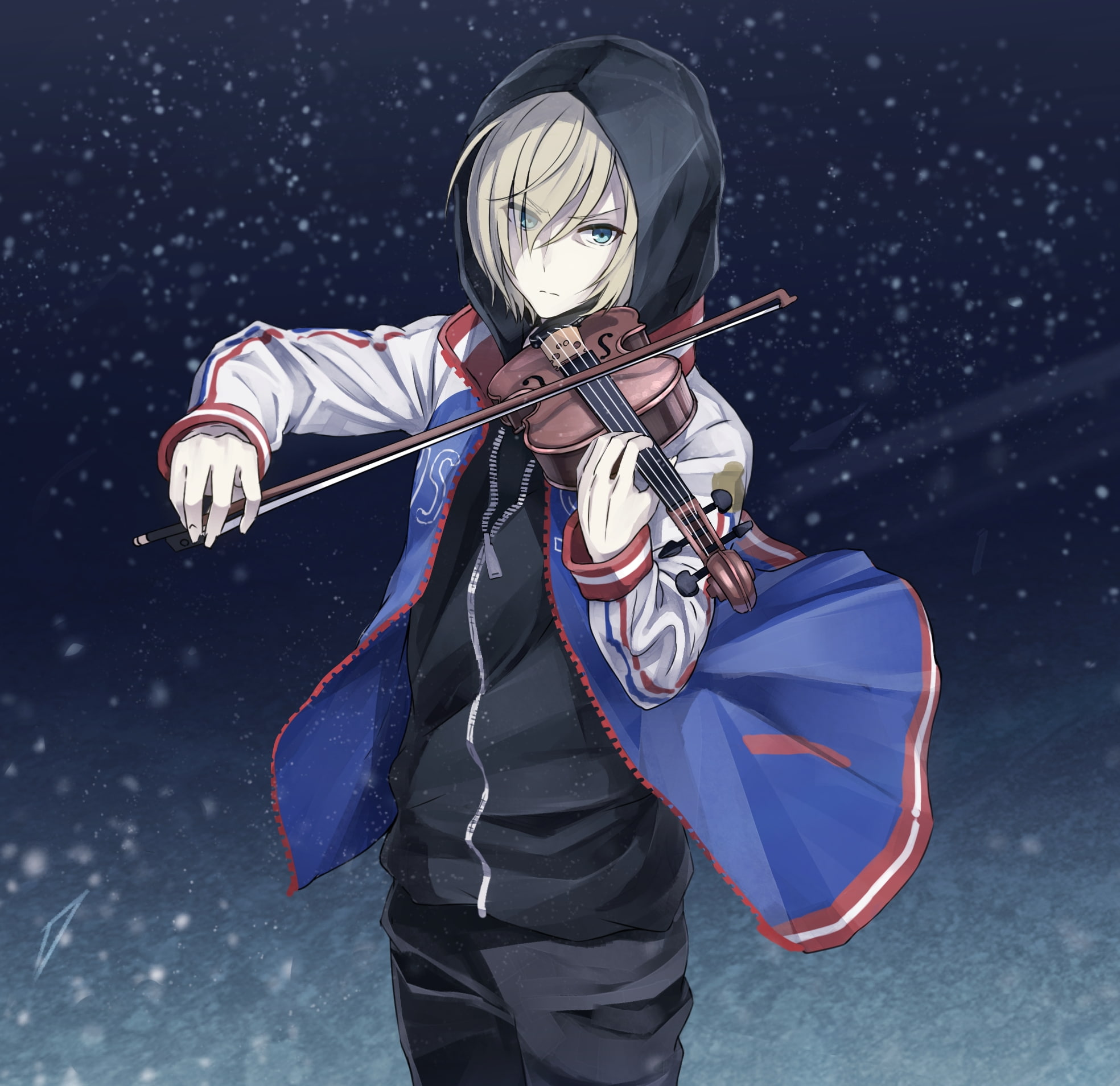 1080P, standing, Anime, plisetsky yuri, hood, playing, yuri on ice, clothing, outdoors, nature, three quarter length, one person, headwear, cold temperature, HD Wallpaper
