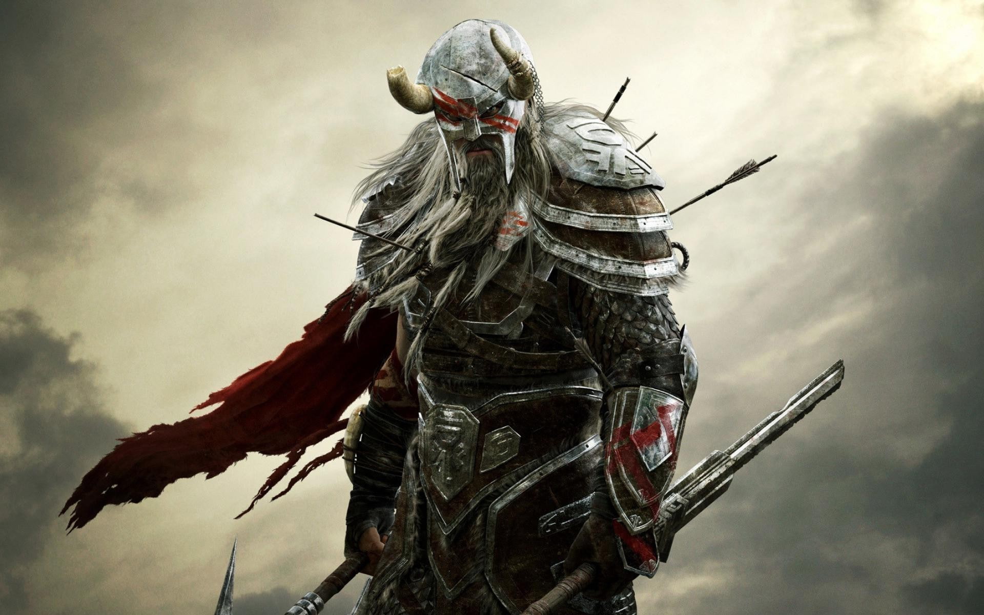 1080P, day, outdoors, low angle view, celebration, creativity, art and craft, no people, craft, nature, sky, cloud - sky, video games the elder scrolls online the elder scrolls fantasy art warrior, HD Wallpaper
