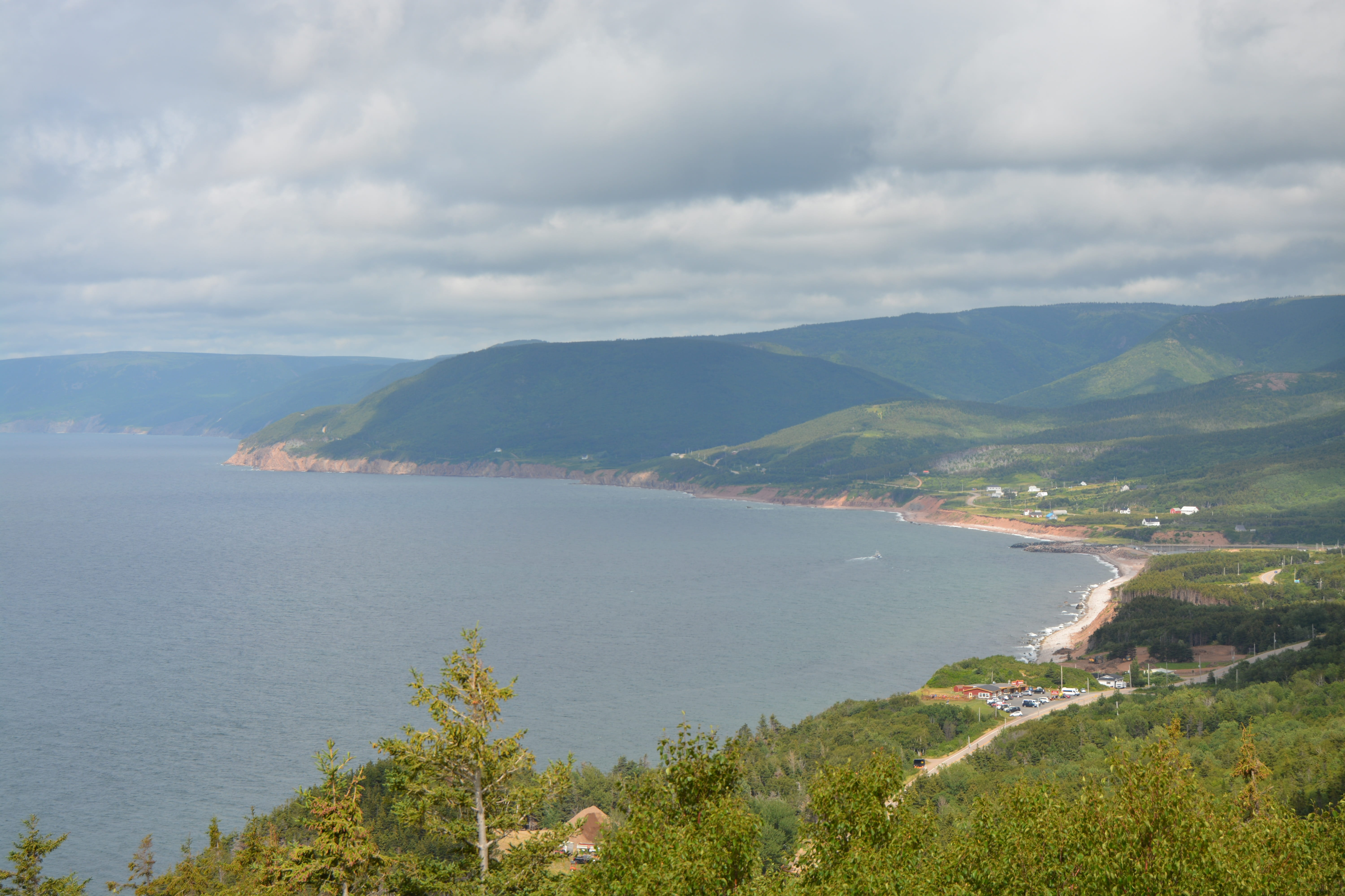 tranquil scene, beauty in nature, tranquility, mountain, cabot, sea, land, mountain range, day, sky, no people, nature, cape breton, plant, trail, tree, HD Wallpaper