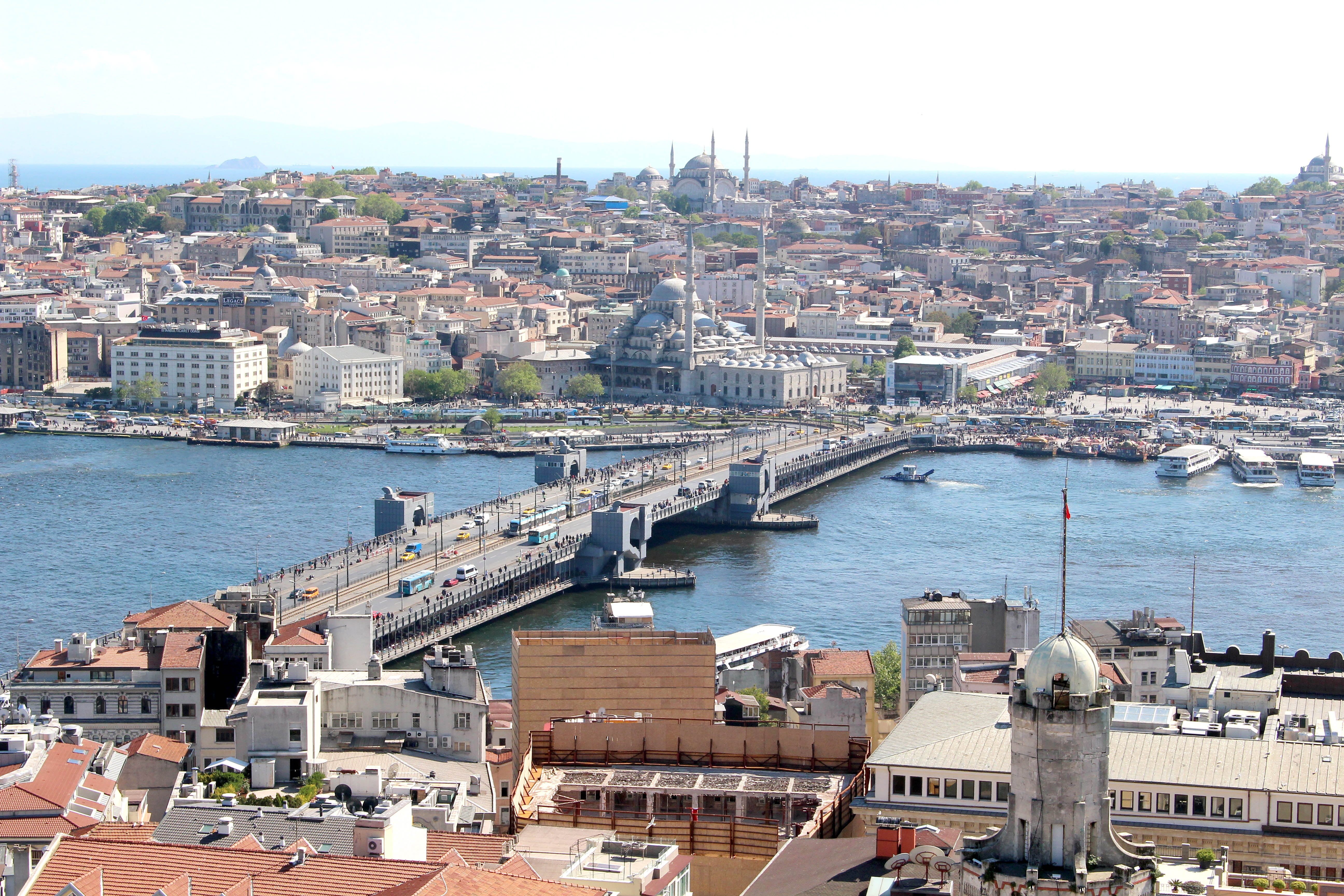 bridge, crowd, cityscape, golden horn, building exterior, turkey, high angle view, transportation, river, nature, architecture, travel destinations, city, HD Wallpaper