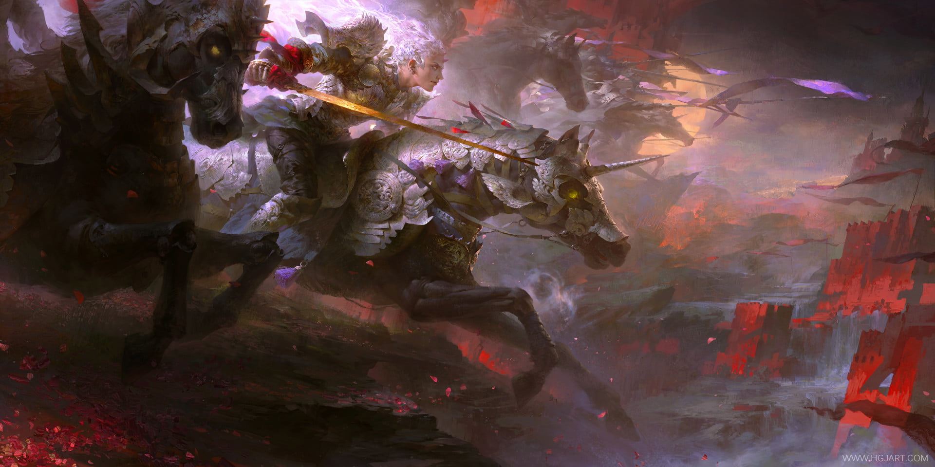 armor, 1080P, sword, animals, warrior, horns, weapon, war, fighting, horse, drawing, charge, HD Wallpaper