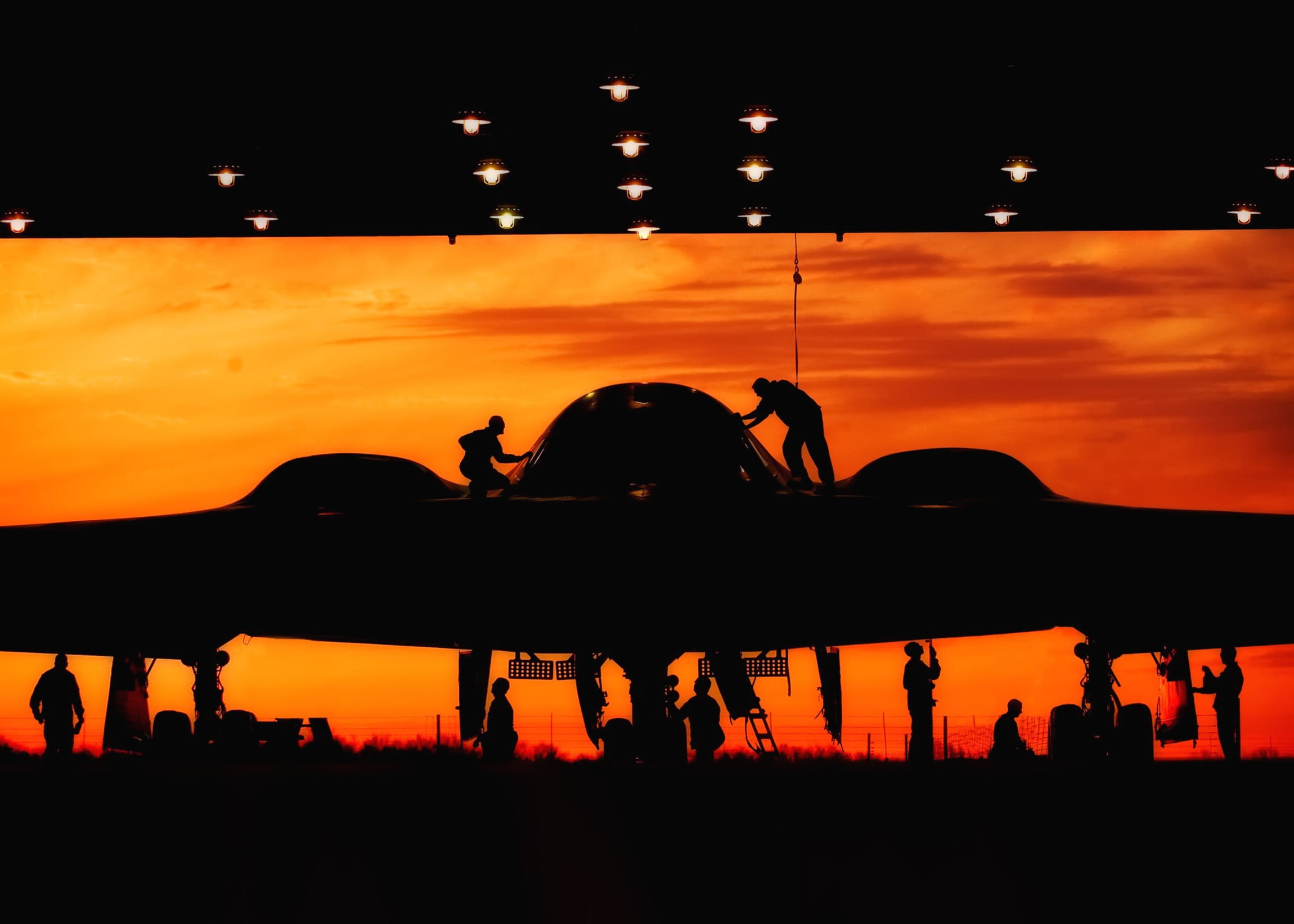 maintenance, military, unrecognizable person, group of people, air force, fixing, orange color, b-2 stealth, back Lit, cooperation, Transportation, nature, HD Wallpaper