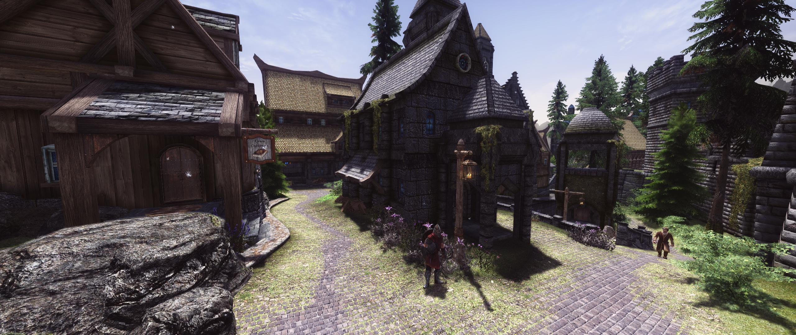 day, building exterior, nature, the past, religion, building, sunlight, no people, old, plant, The Elder Scrolls V: Skyrim, ultra-wide, tree, 2K, history, HD Wallpaper