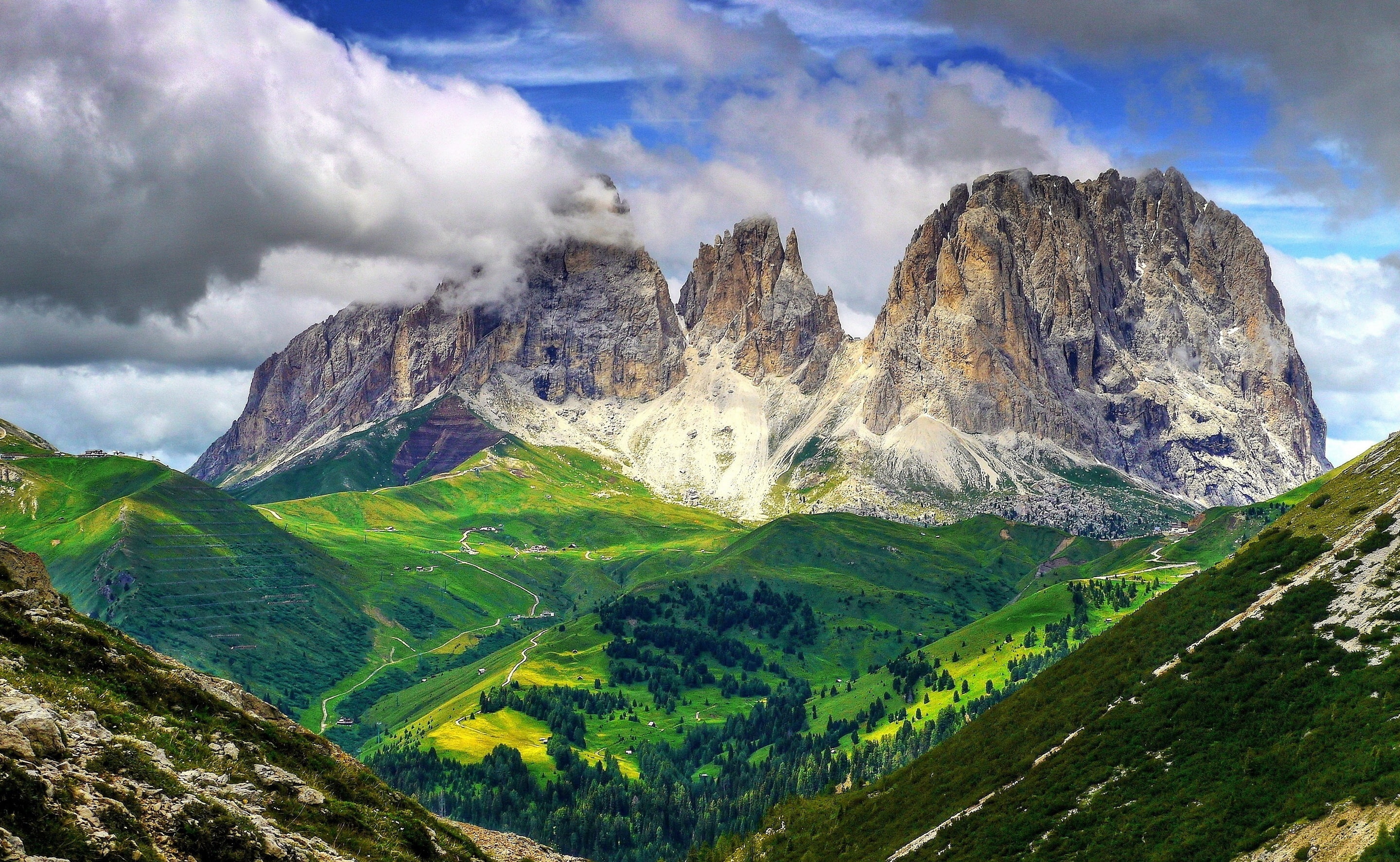 tranquility, outdoors, rock, mountain peak, green color, beauty in nature, nature, green, landscape, snowcapped mountain, no people, Italy, travel destinations, HD Wallpaper
